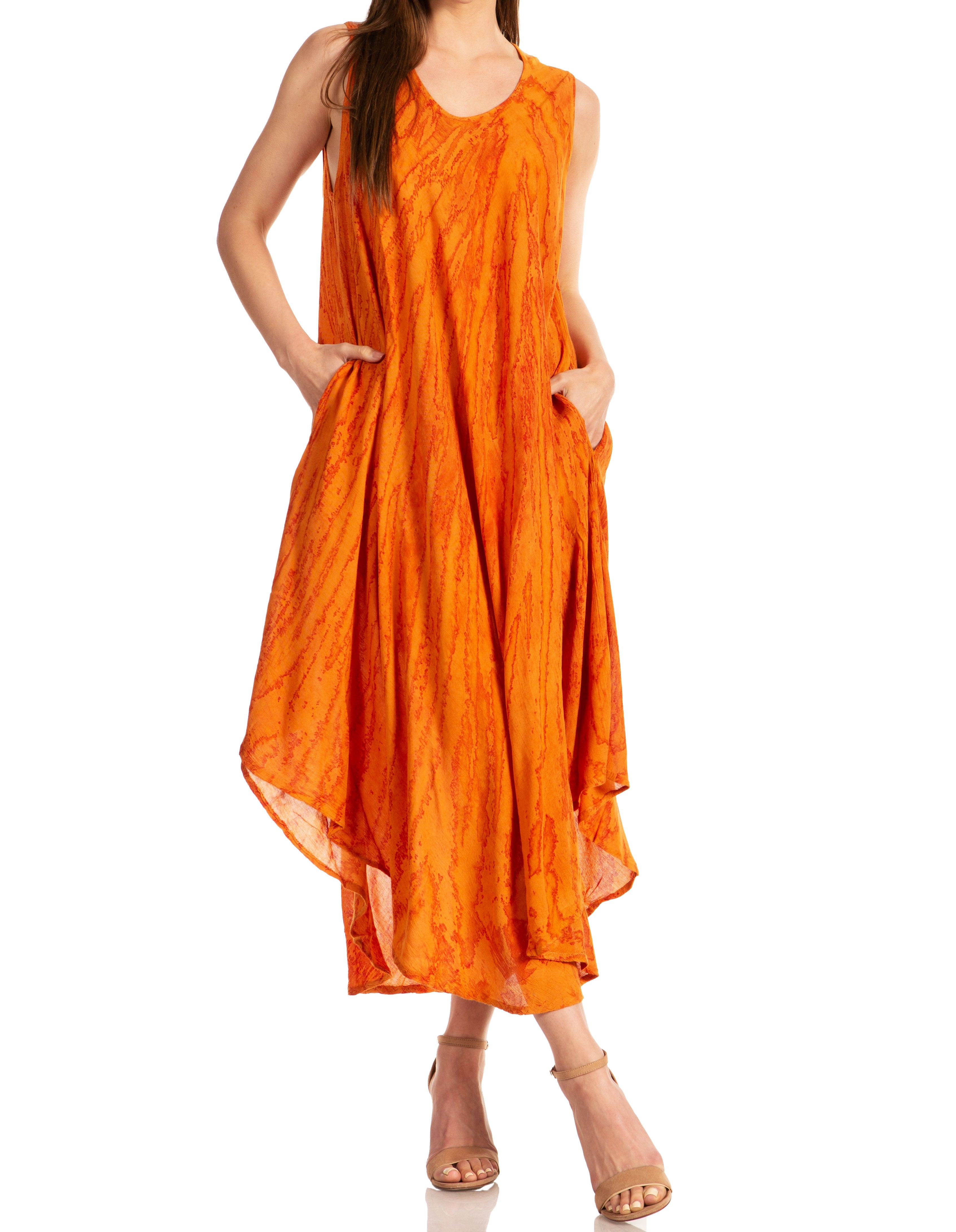 Sakkas Kara Long Draped Sleeveless Marbled Caftan Dress / Cover Up