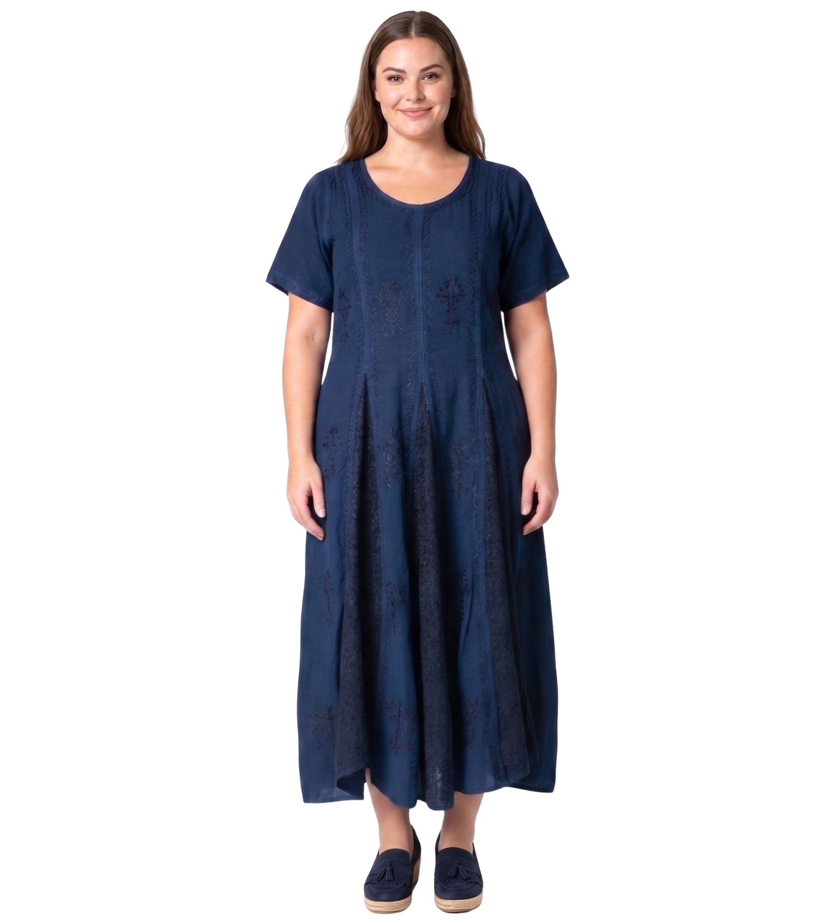 Sakkas Hailey Cap Sleeve Caftan Long Embroidered Stonewashed Dress