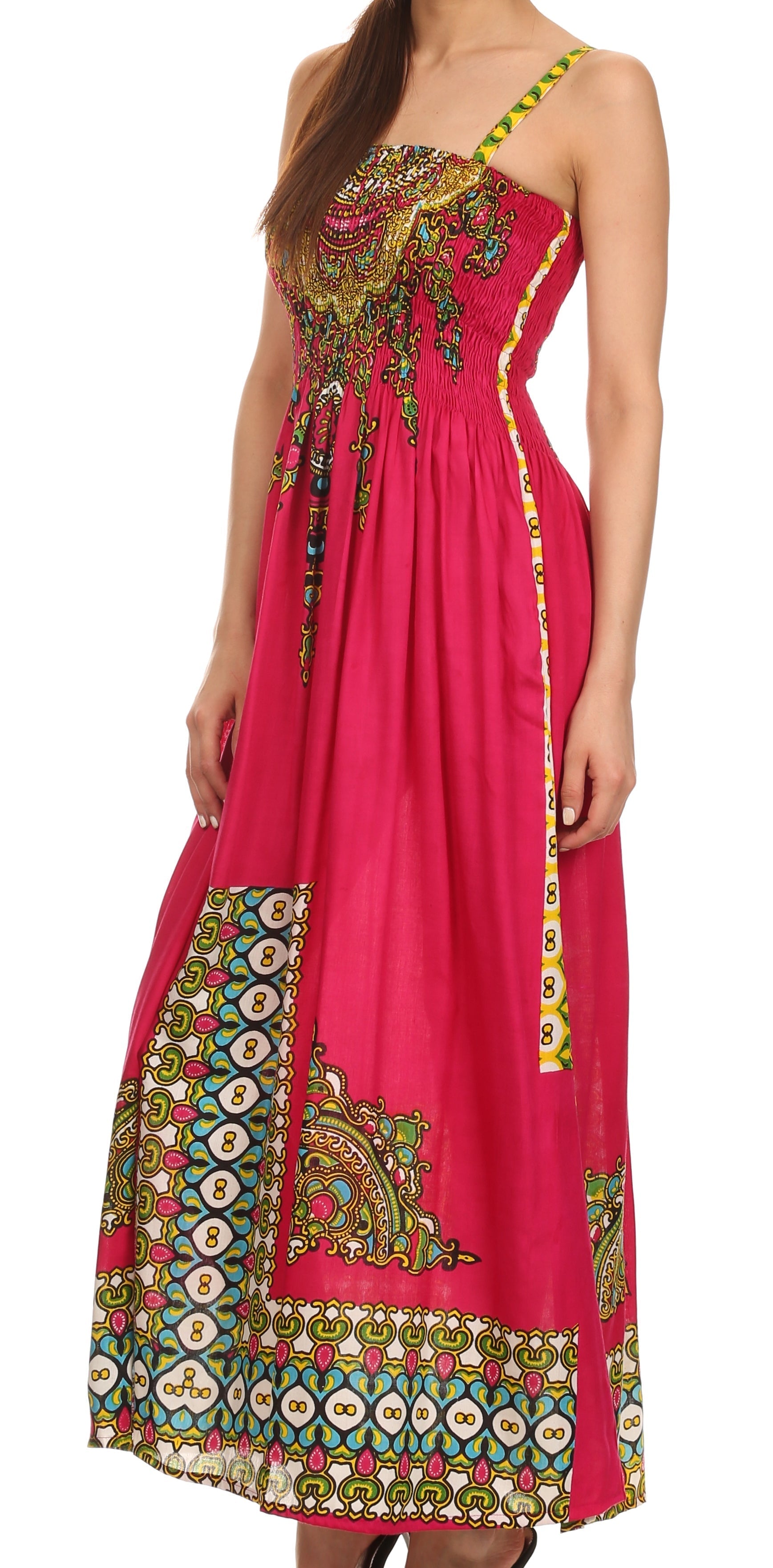 Sakkas Karla Smocked Bust Adjustable Strap Long Dress