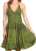 Sakkas Laye Short Adjustable Halter Top Embroidered Floral Batik Circle Dress