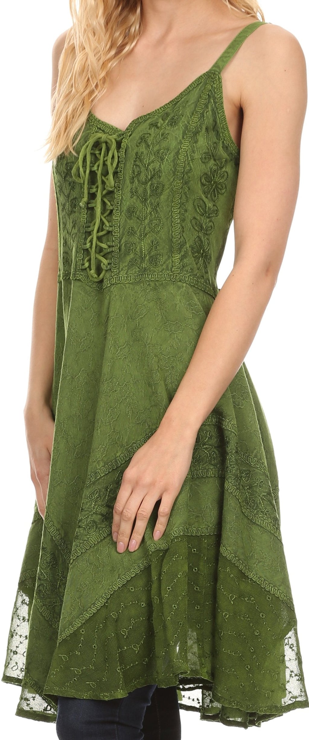 Sakkas Calleea Mid Length Embroidery Sleeveless Spaghetti Strap Corset Batik Dress