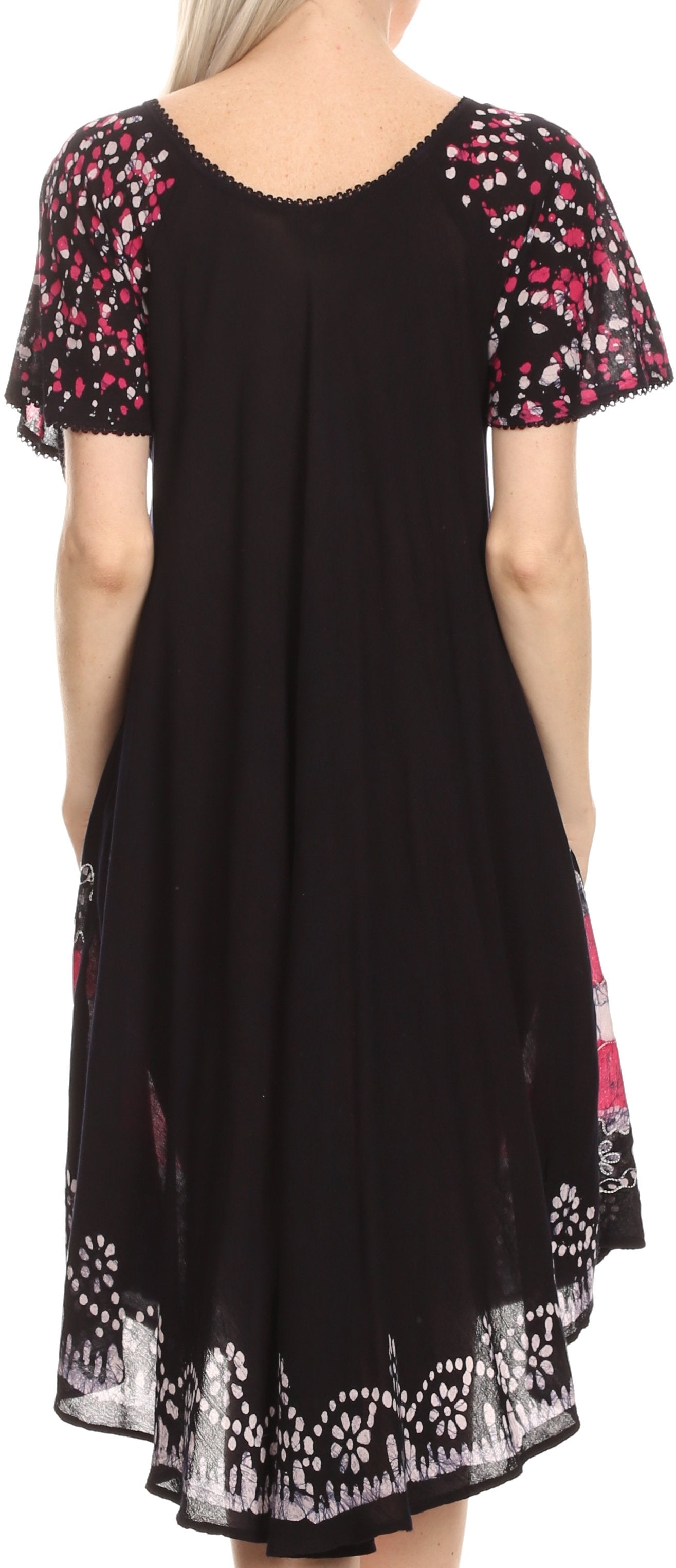 Sakkas Elisha Mid Length Batik Caftan Embroidered Cap Sleeves Floral Pattern