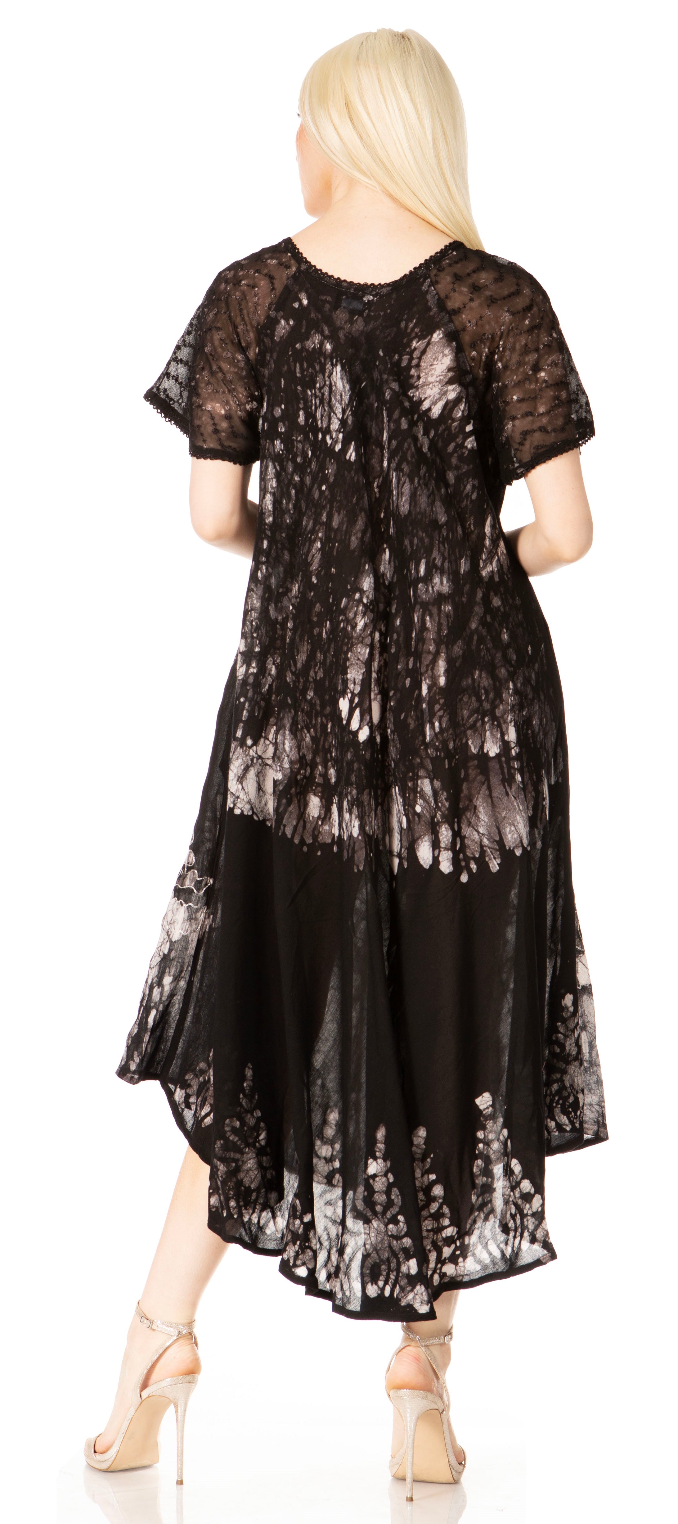 Sakkas Ronny Lace Embroidered Cap Sleeve Tie Dye Wash Caftan Dress / Cover Up