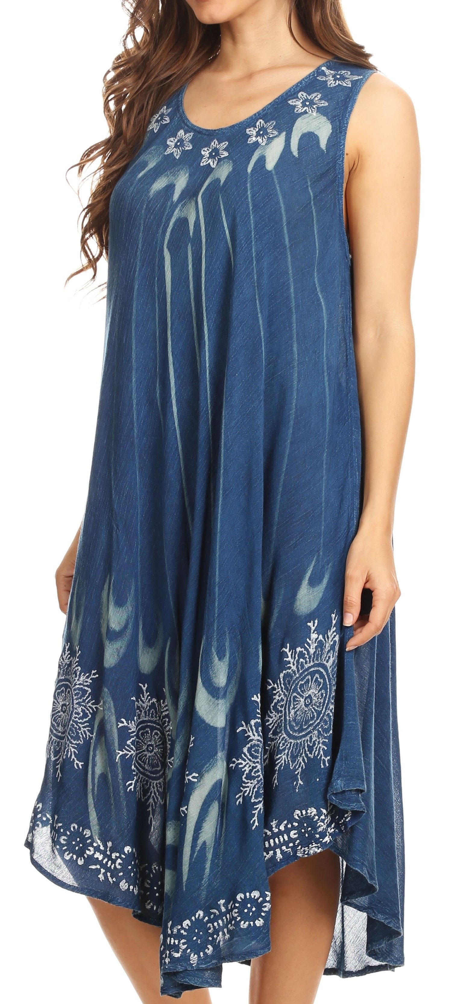Sakkas Ecrin Women Tie-dye Sleeveless Stonewashed Caftan Cover up Dress Flowy
