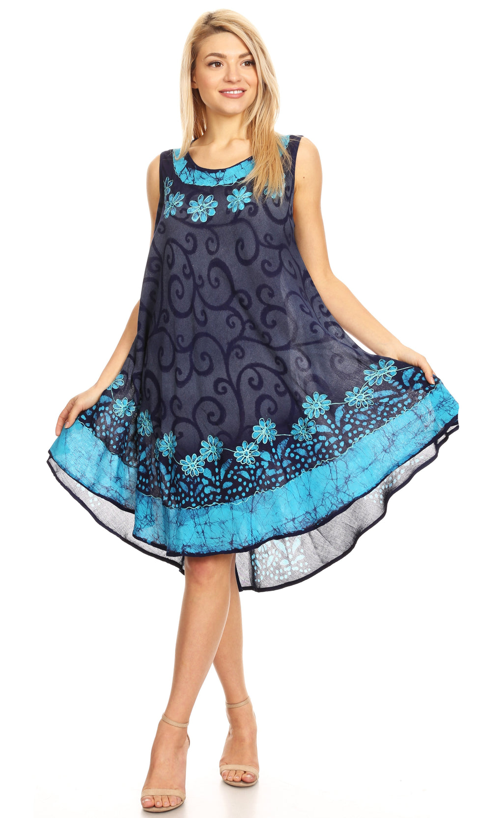 Sakkas Anabel Women's Short Flowy Caftan Tank Dress Cover up  Light Swing A-line