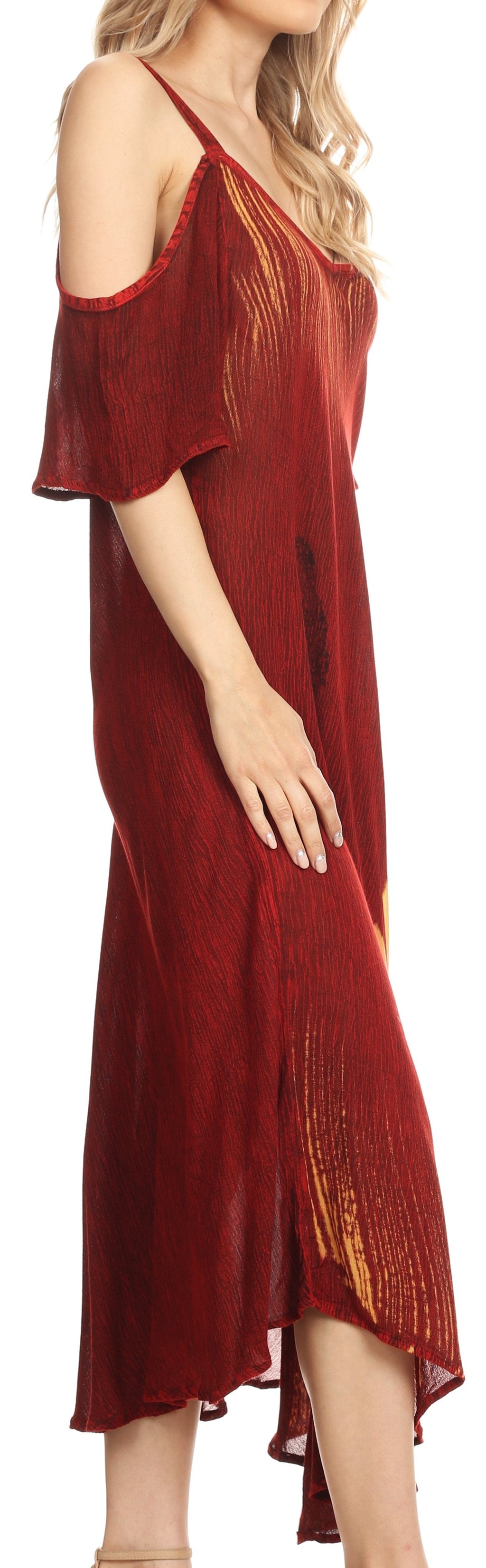 Sakkas Renata Women's Cold Shoulder Maxi Caftan Dress Sundress Flare Stonewashed