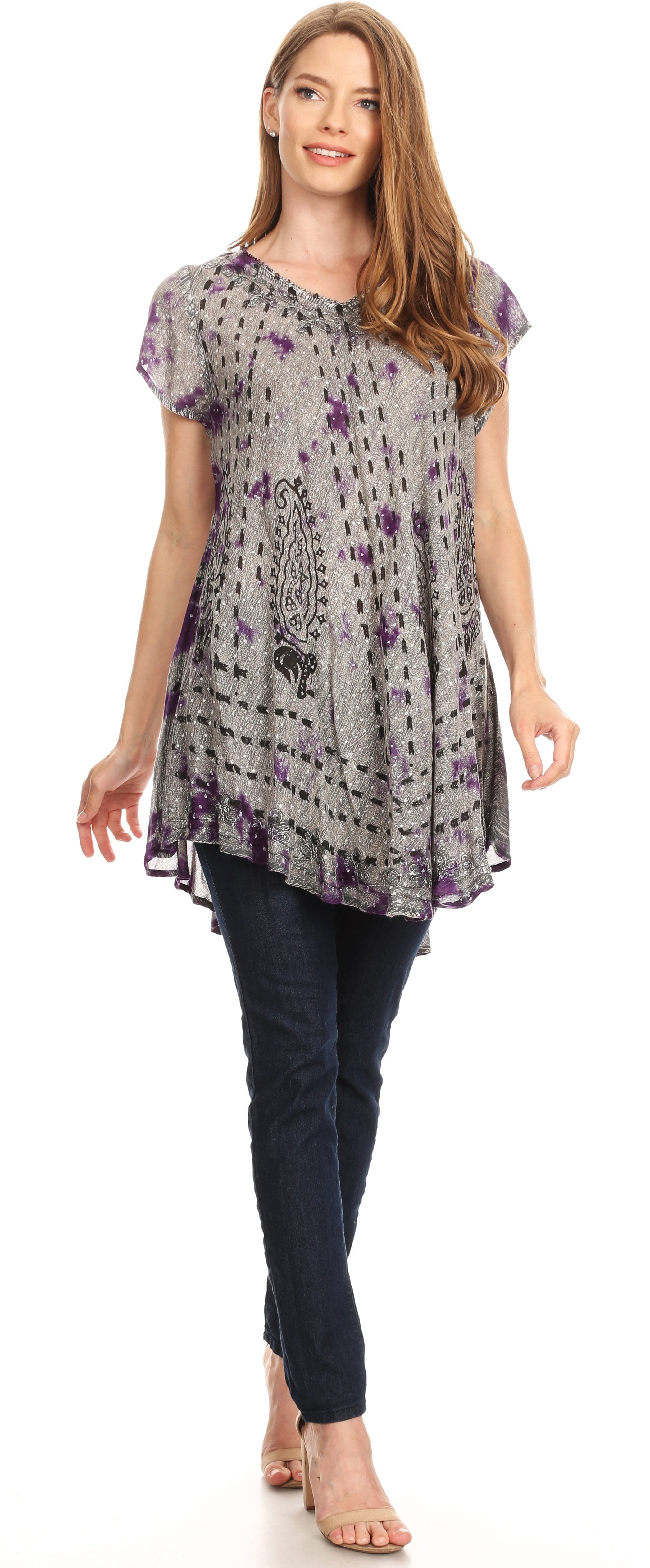 Sakkas Gilda Women's Summer Casual Short/ Long Sleeve Swing Dress Tunic Cover-up
