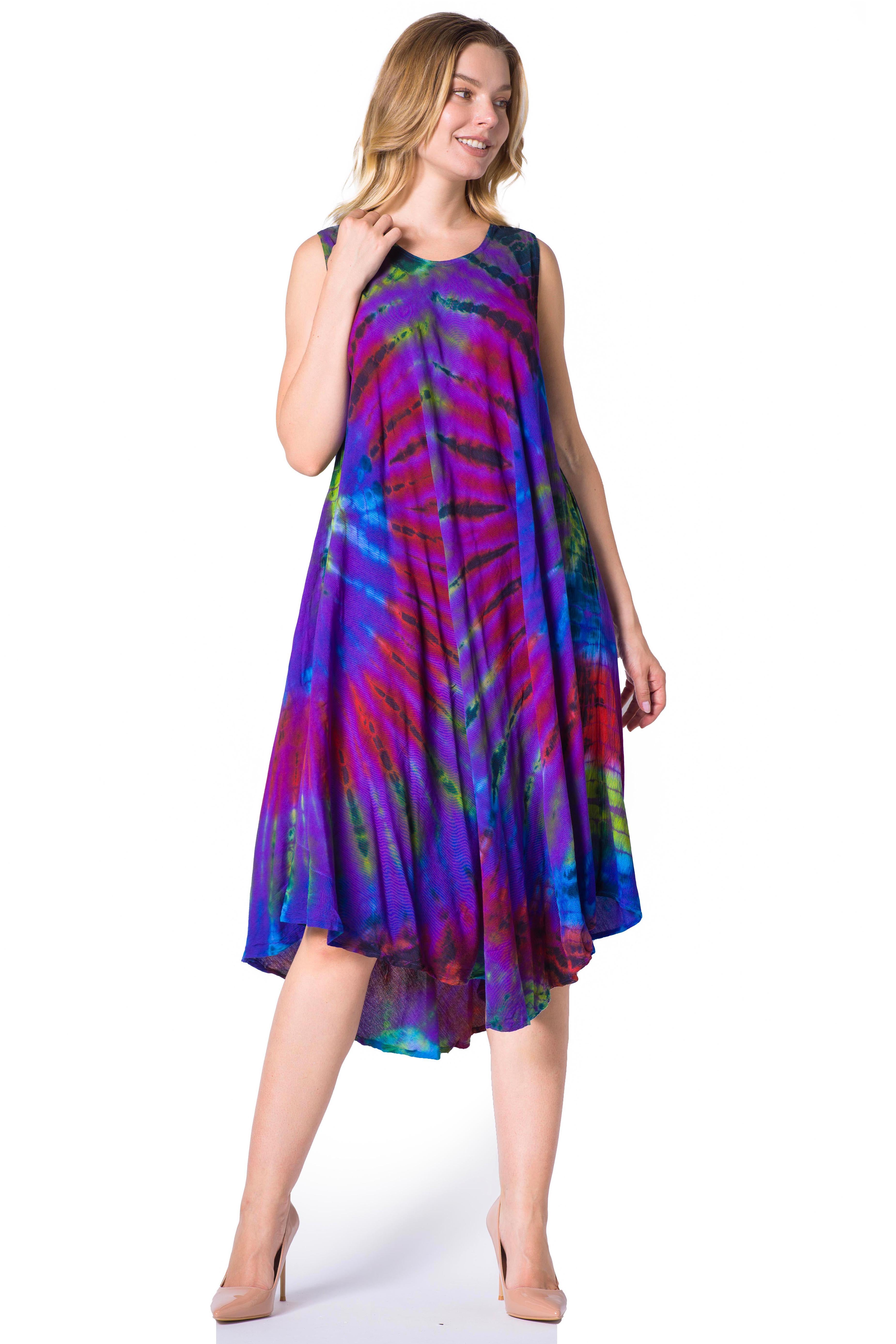 Sakkas Neja Women's Casual Maxi Summer Sleeveless Loose Fit Tie Dye Tank Dress