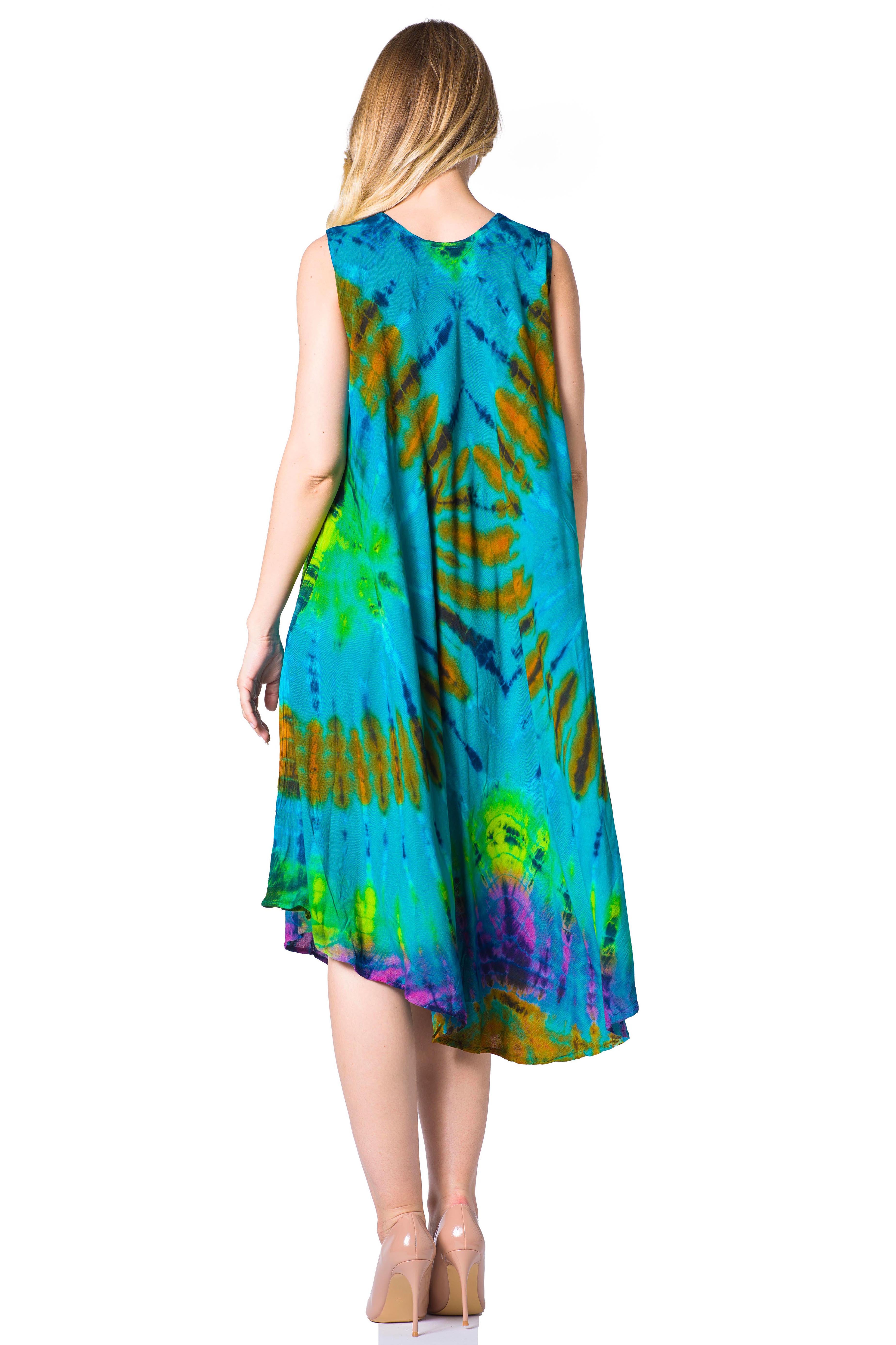 Sakkas Neja Women's Casual Maxi Summer Sleeveless Loose Fit Tie Dye Tank Dress