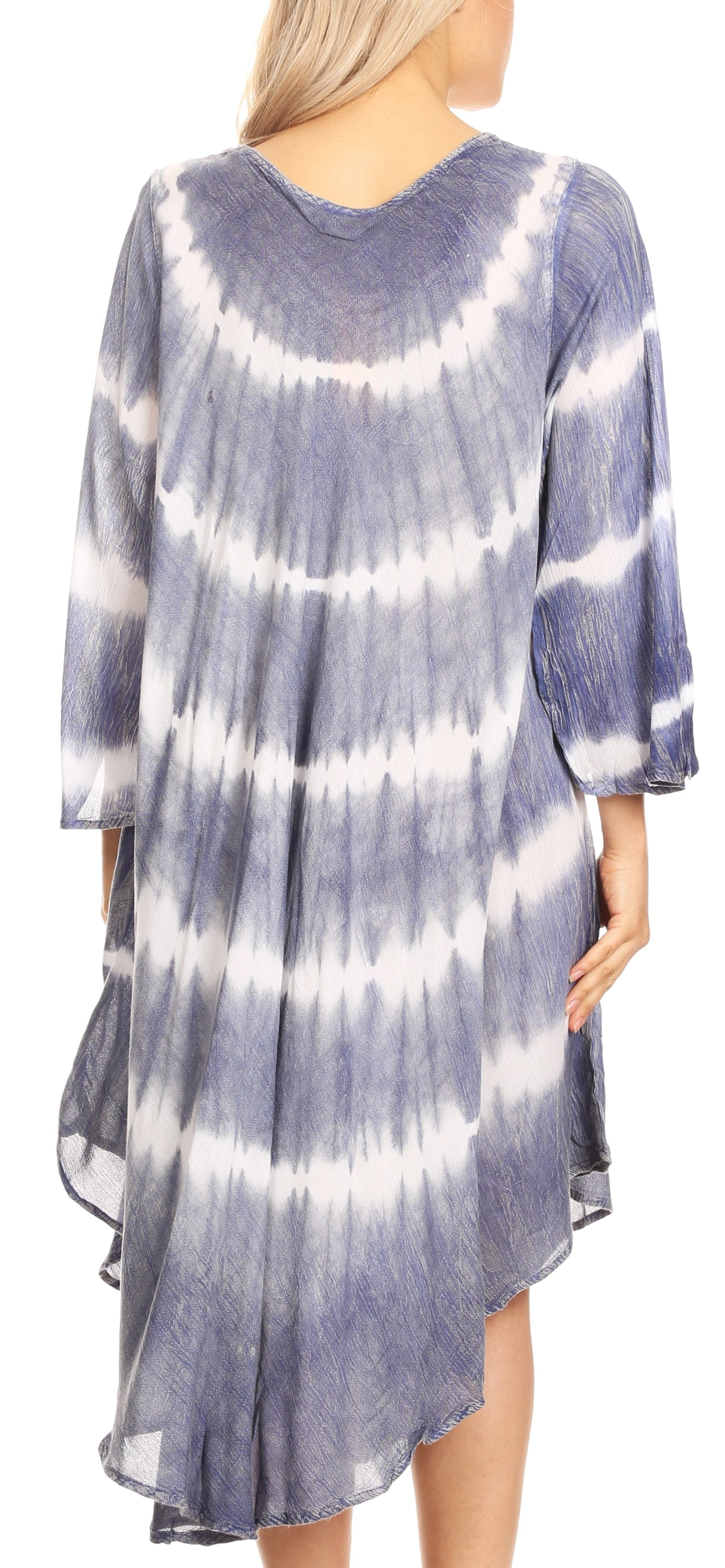 Sakkas Dori Women's Long Sleeves Casual Loose Swing Midi Dress Caftan Cover-up