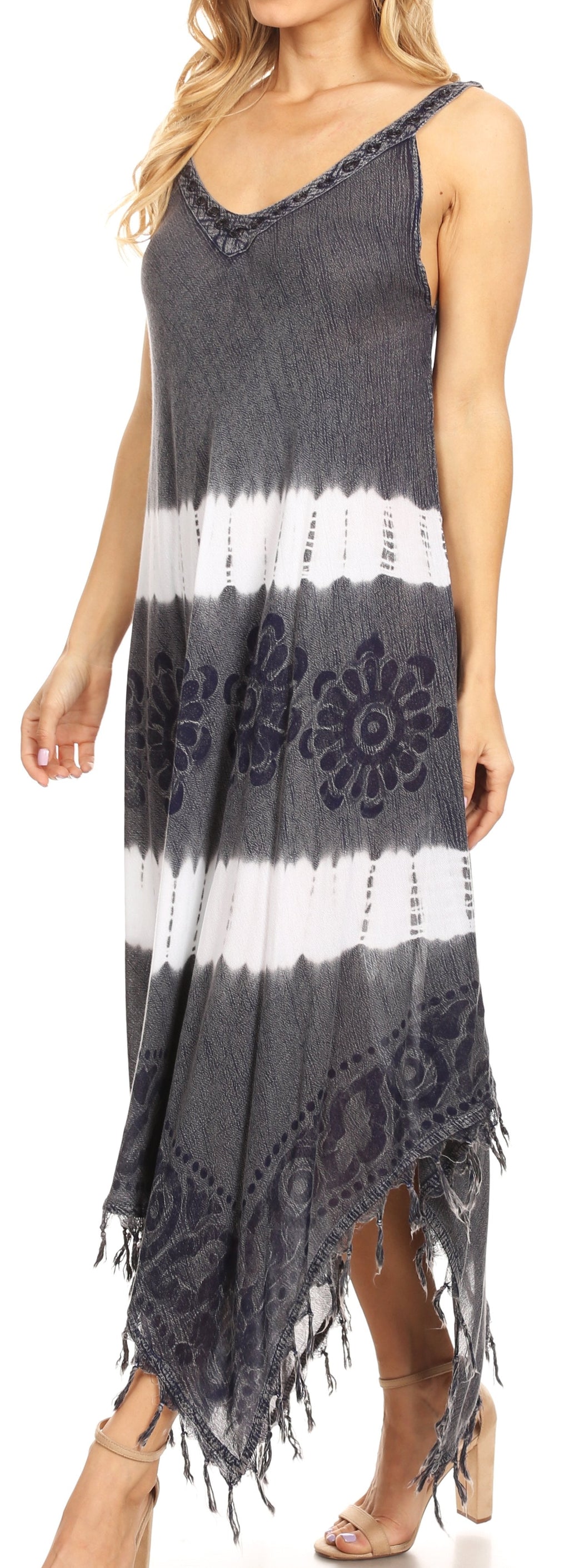 Sakkas Lupe Women's Casual Summer Fringe Maxi Loose V-neck High-low Dress Cover-up