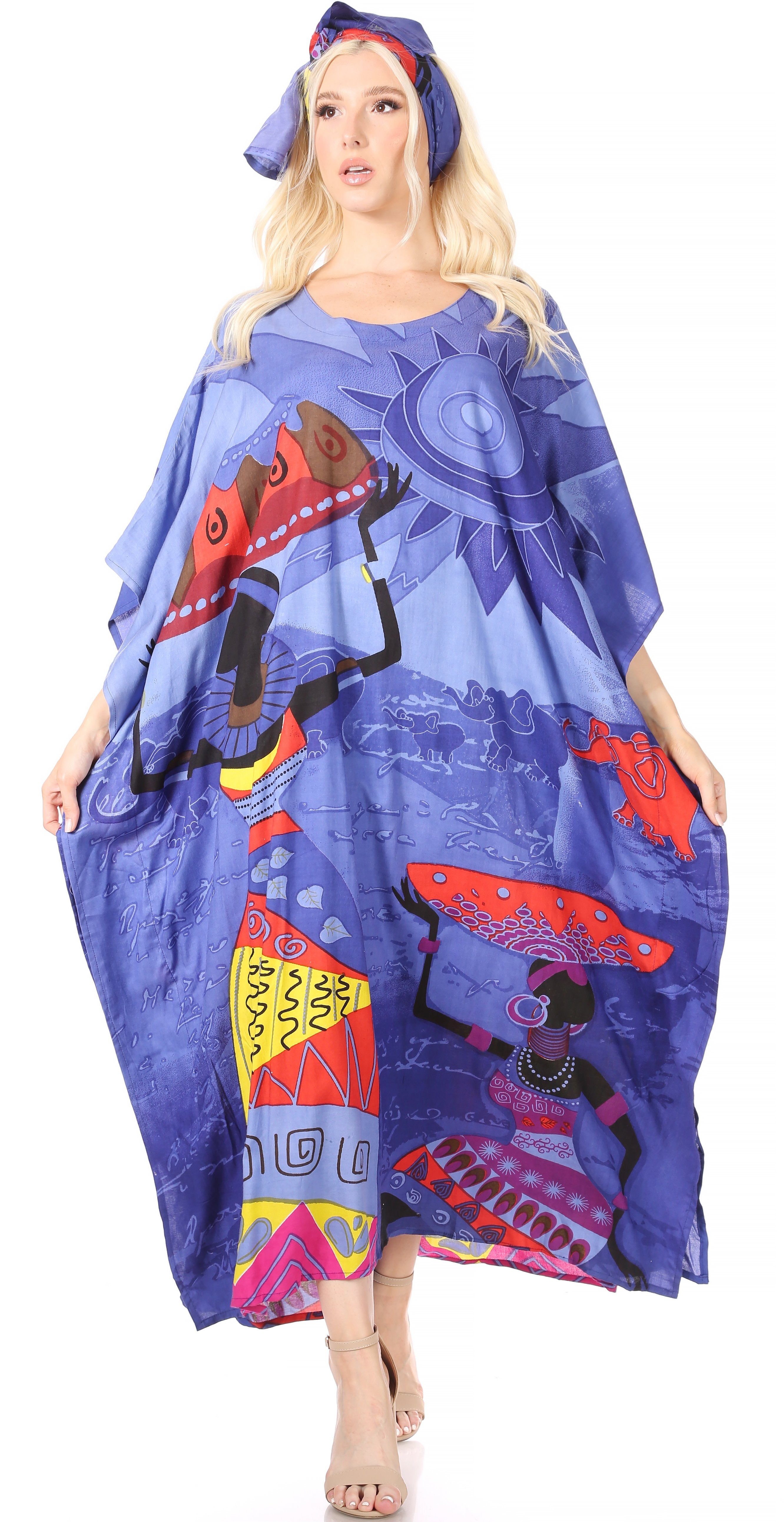 Sakkas Mera Women's Long Loose Short Sleeve Summer Casual Caftan Kaftan Dress - Buy One, Get One 50% Off