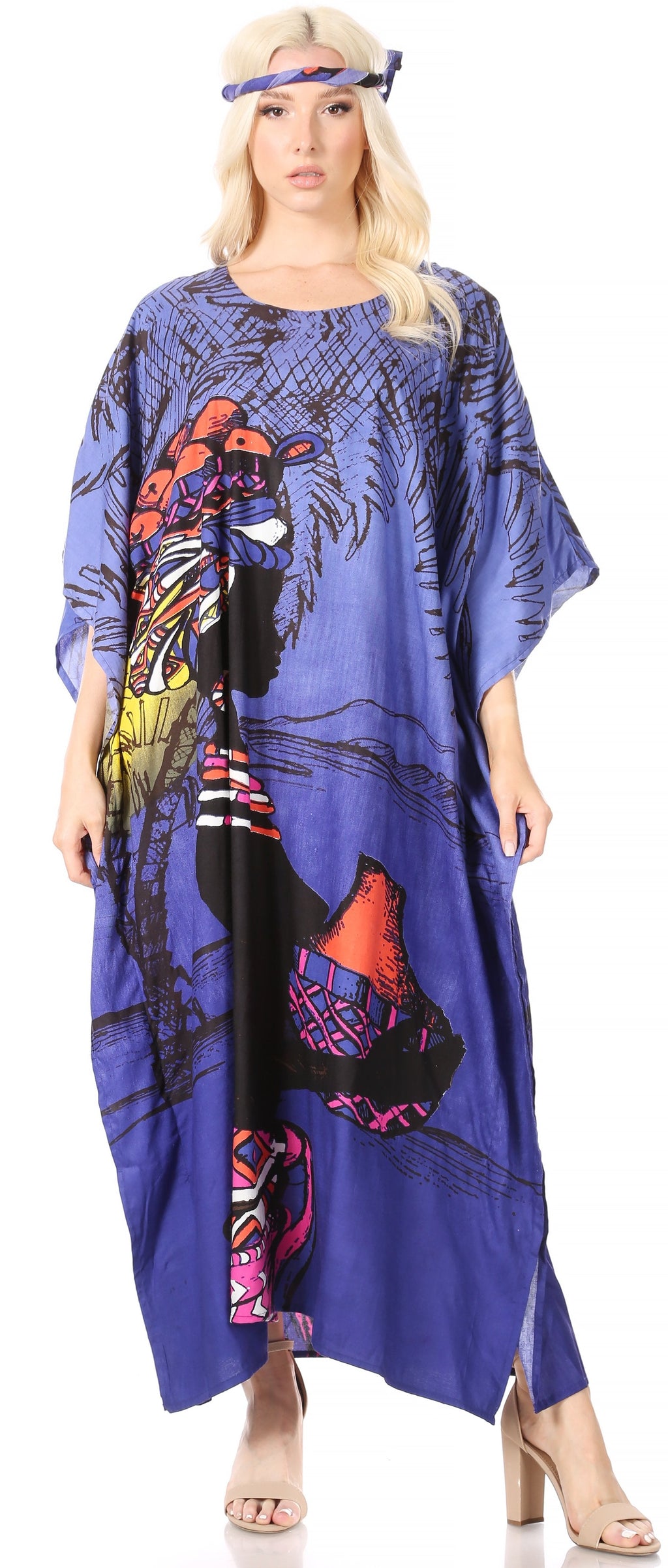 Sakkas Mera Women's Long Loose Short Sleeve Summer Casual Caftan Kaftan Dress - Buy One, Get One 50% Off