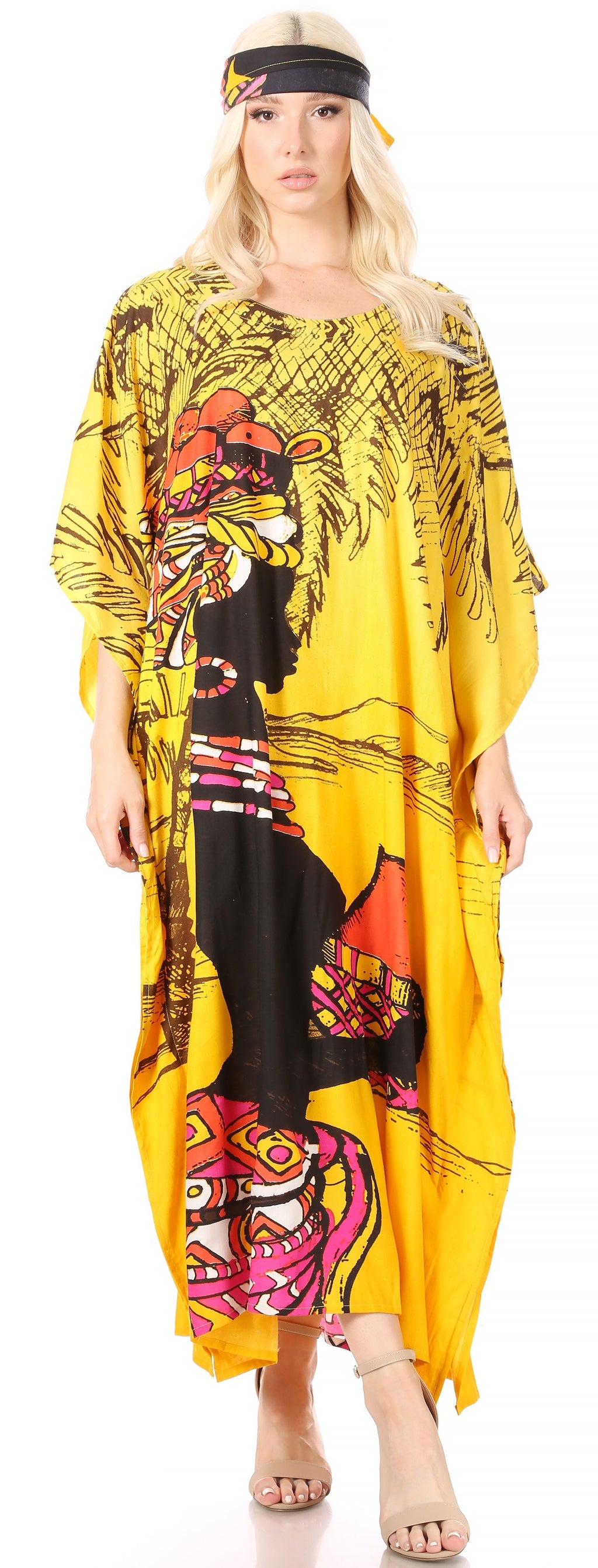 Sakkas Mera Women's Long Loose Short Sleeve Summer Casual Caftan Kaftan Dress - Buy One, Get One 50% Off