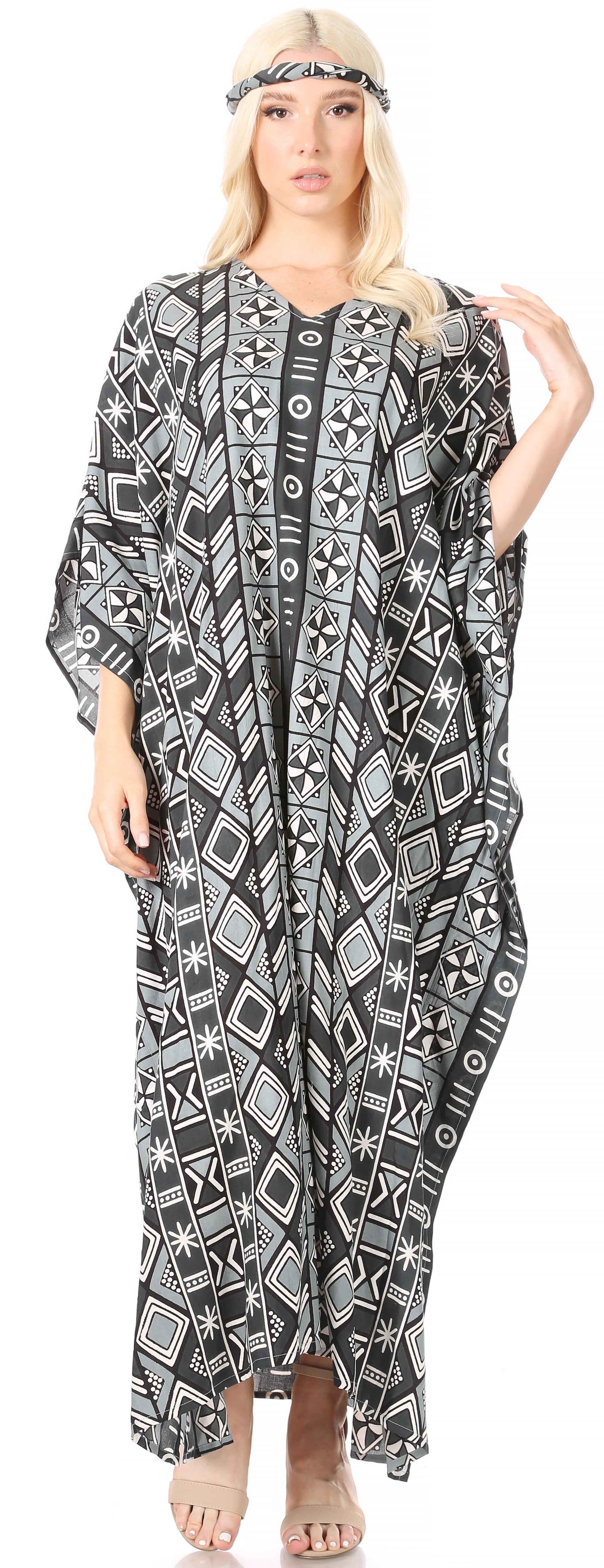 Sakkas Mera Women's Long Loose Short Sleeve Summer Casual Caftan Kaftan Dress - Buy One, Get One 50% Off