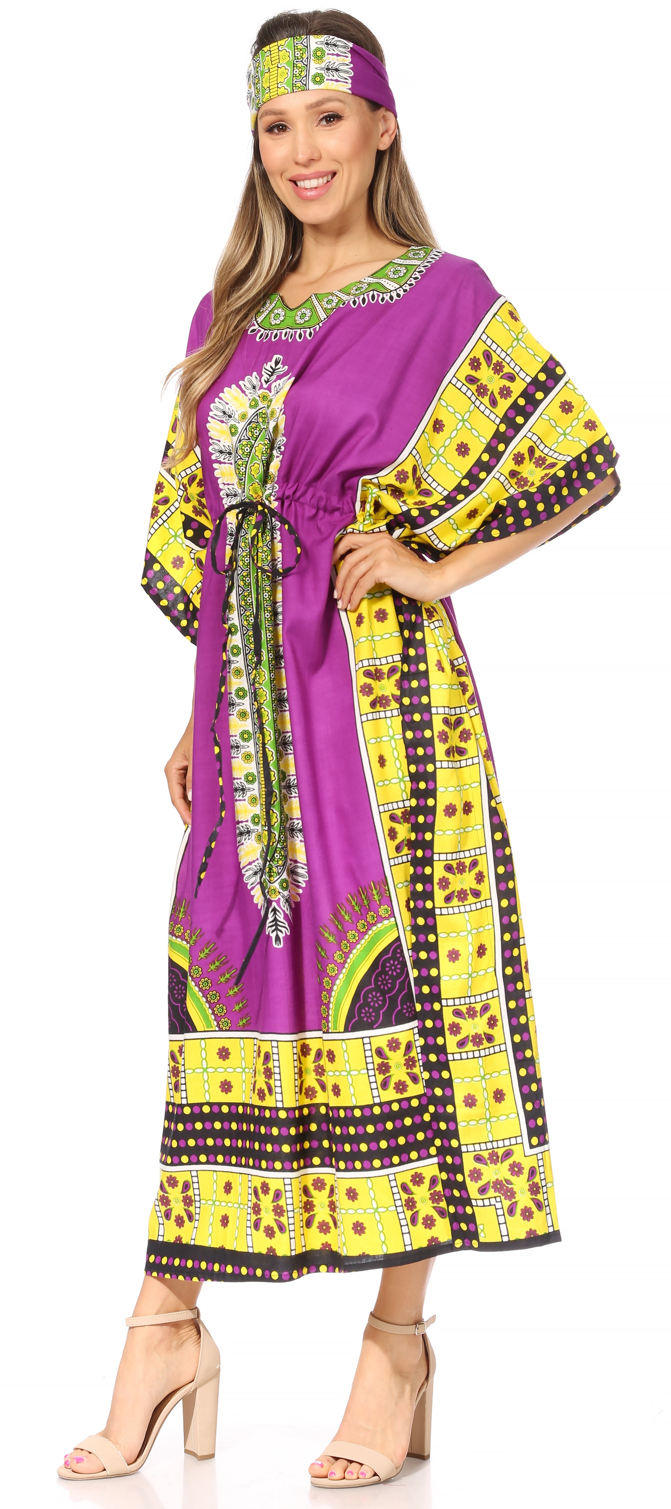Sakkas Mera Women's Long Loose Short Sleeve Summer Casual Caftan Kaftan Dress - Buy One, Get One 50% Off