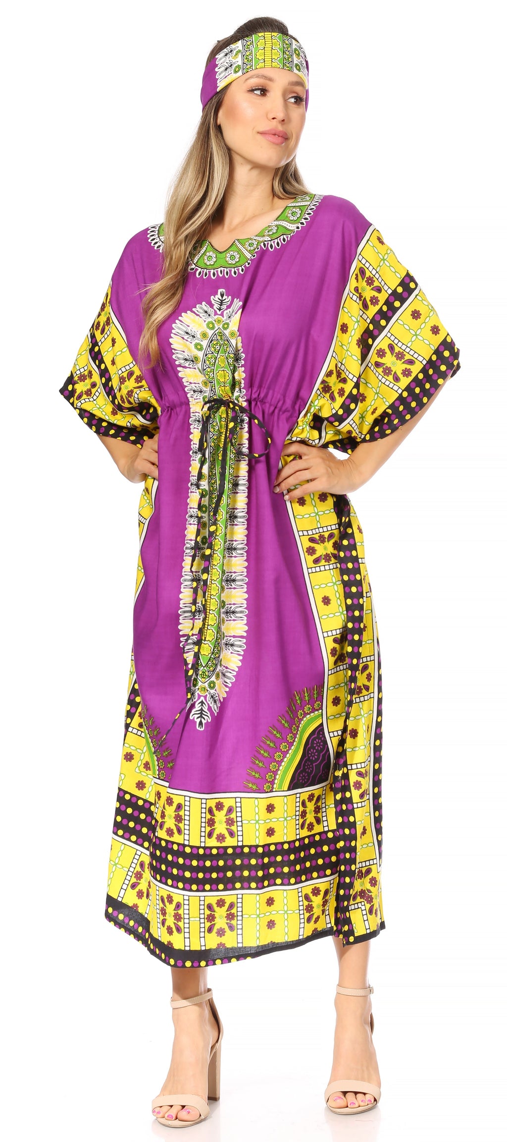 Sakkas Mera Women's Long Loose Short Sleeve Summer Casual Caftan Kaftan Dress - Buy One, Get One 50% Off