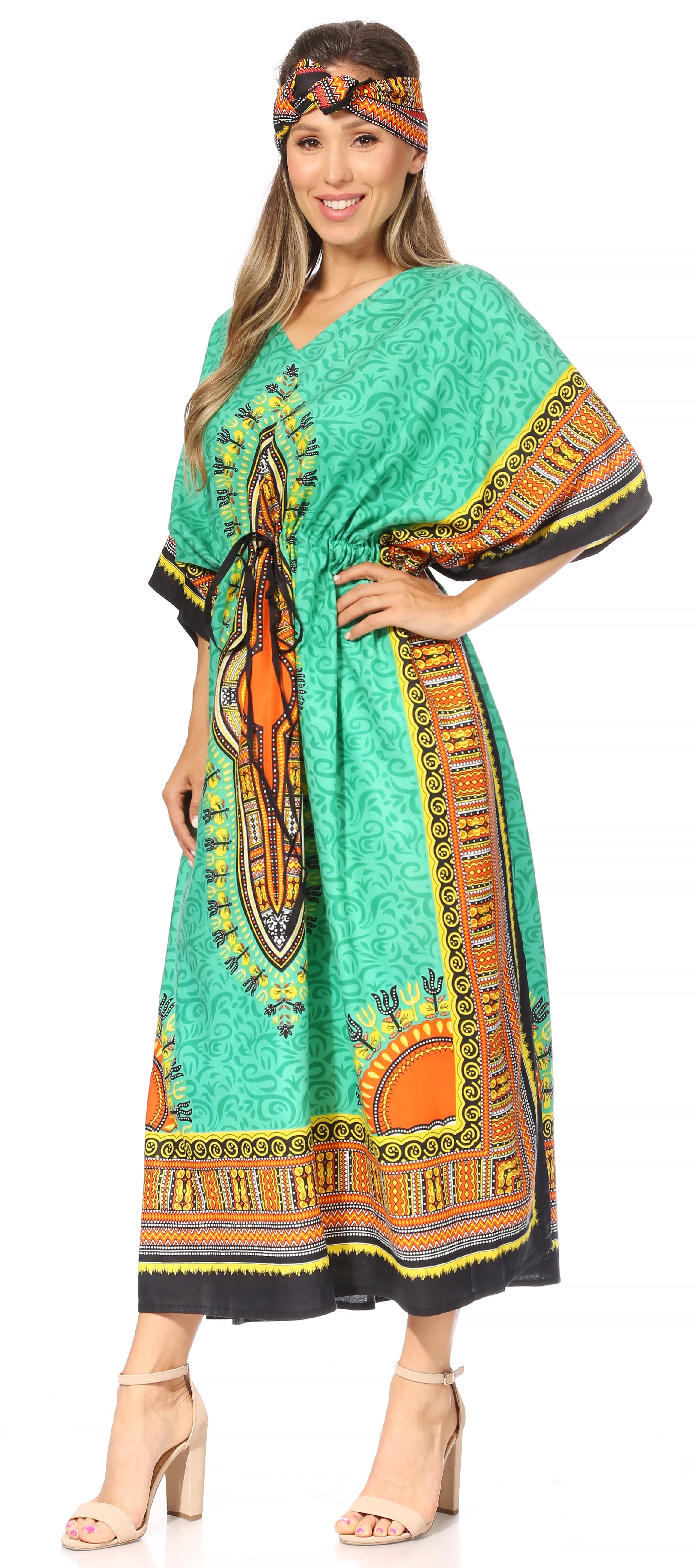 Sakkas Mera Women's Long Loose Short Sleeve Summer Casual Caftan Kaftan Dress - Buy One, Get One 50% Off