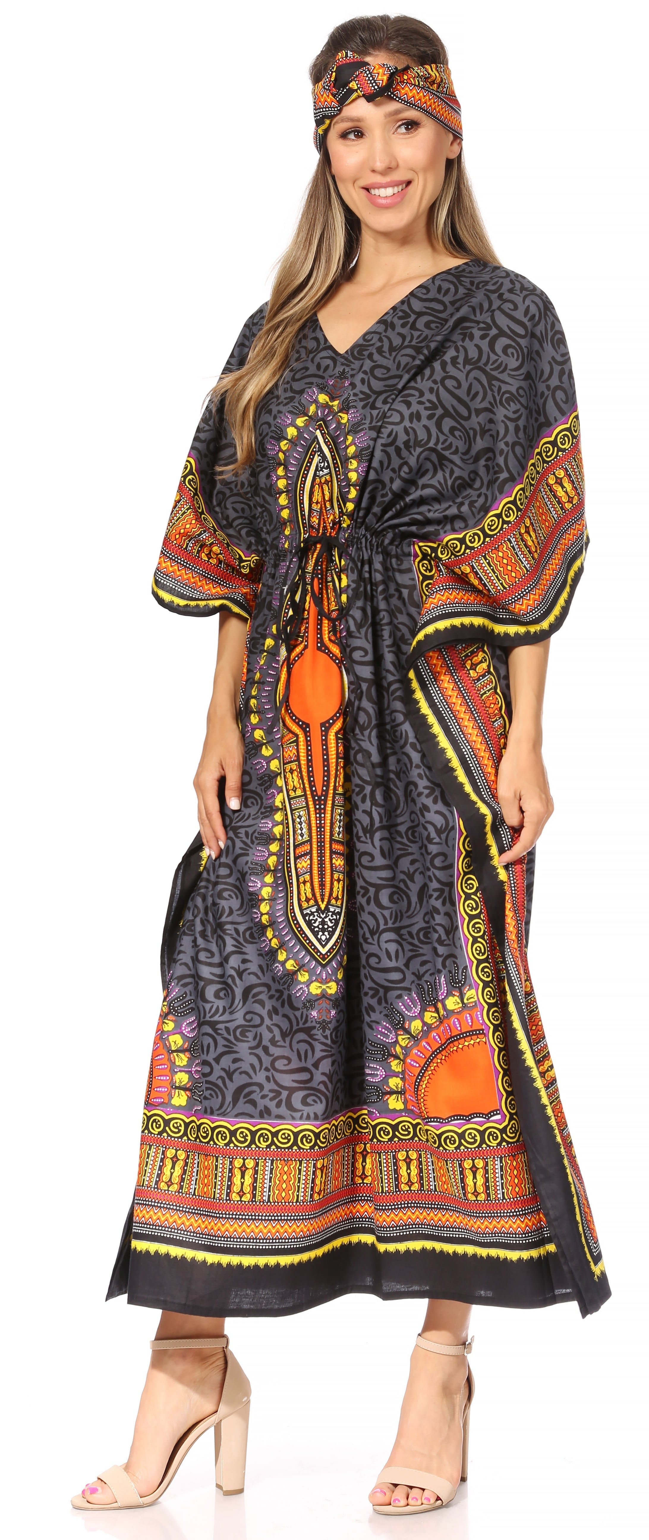 Sakkas Mera Women's Long Loose Short Sleeve Summer Casual Caftan Kaftan Dress - Buy One, Get One 50% Off
