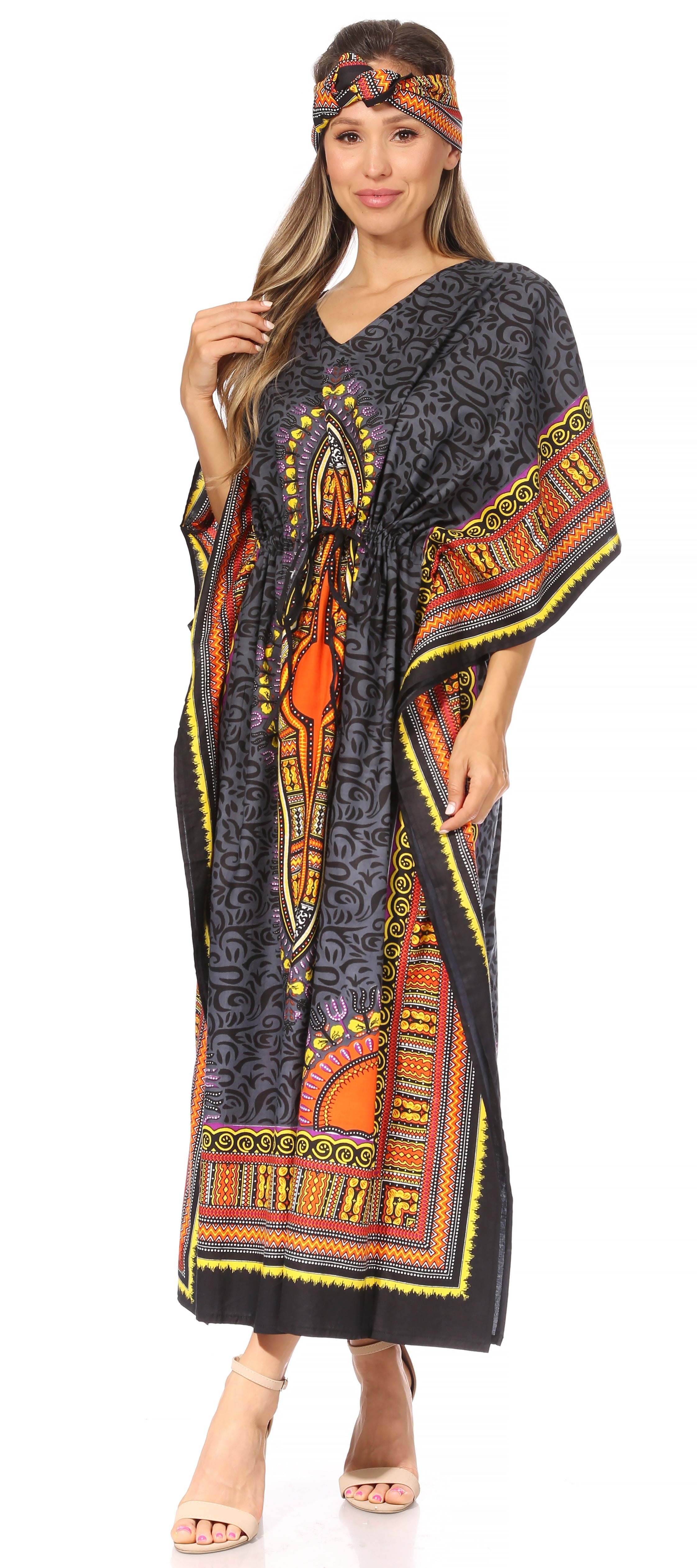 Sakkas Mera Women's Long Loose Short Sleeve Summer Casual Caftan Kaftan Dress - Buy One, Get One 50% Off