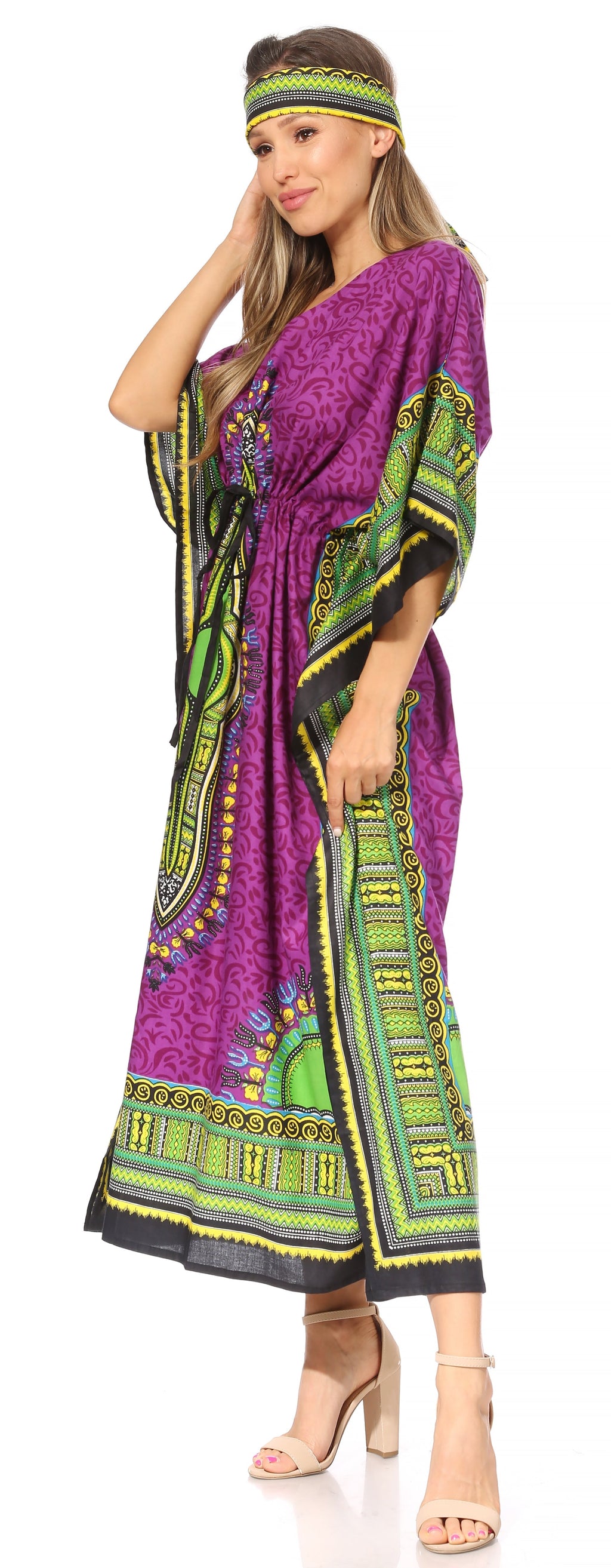Sakkas Mera Women's Long Loose Short Sleeve Summer Casual Caftan Kaftan Dress - Buy One, Get One 50% Off