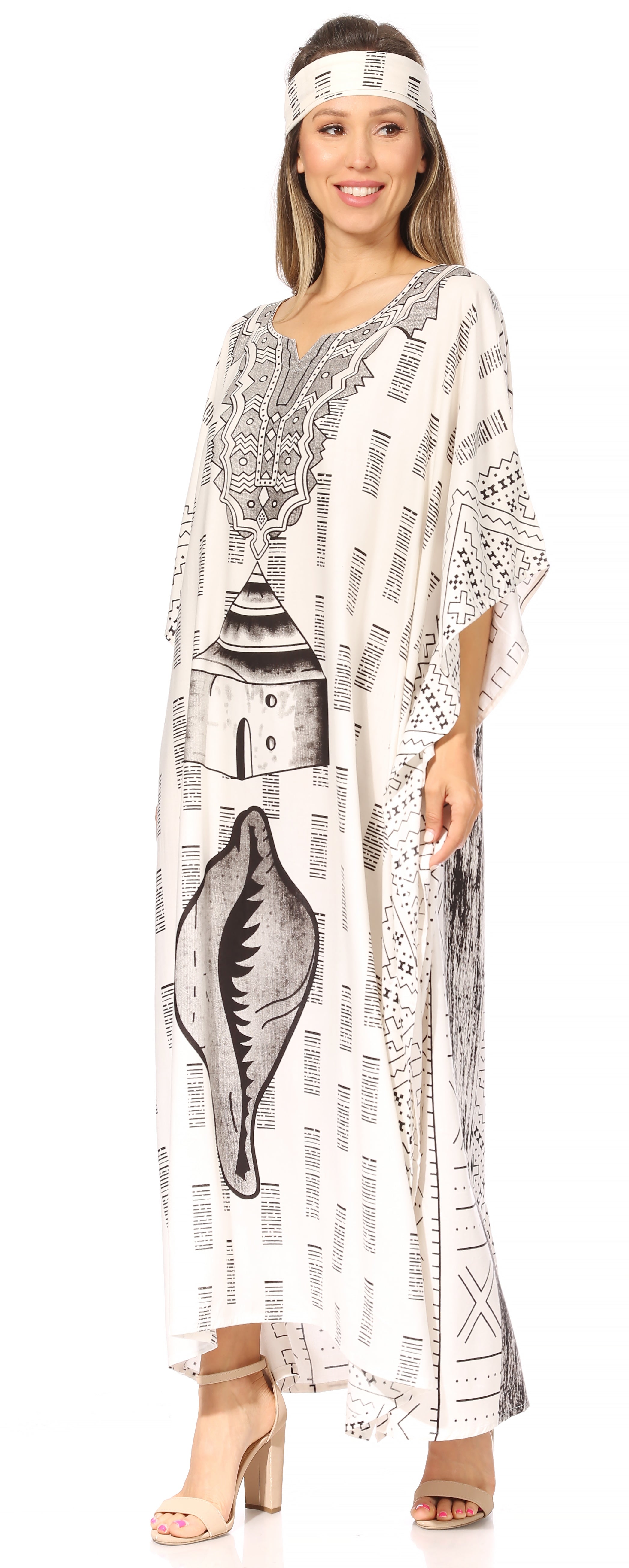 Sakkas Mera Women's Long Loose Short Sleeve Summer Casual Caftan Kaftan Dress - Buy One, Get One 50% Off