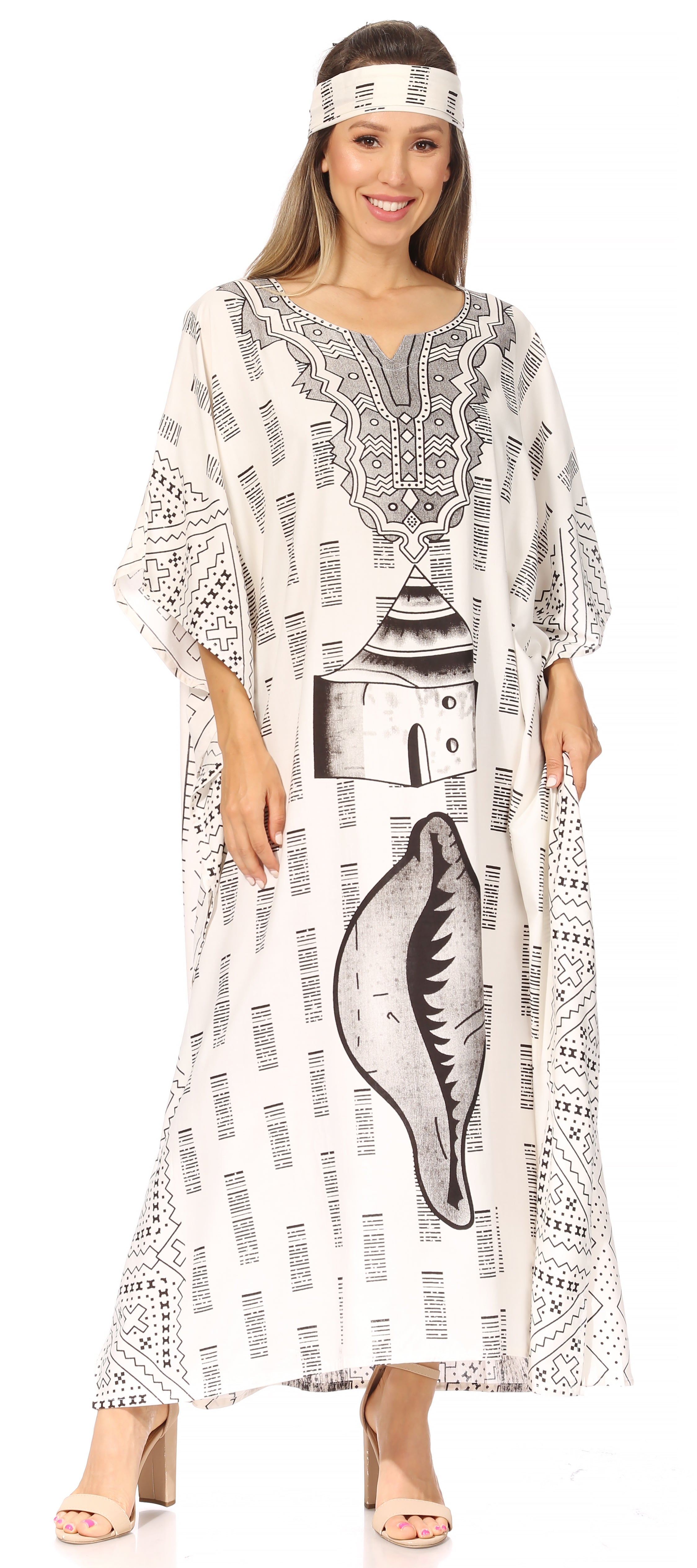 Sakkas Mera Women's Long Loose Short Sleeve Summer Casual Caftan Kaftan Dress - Buy One, Get One 50% Off