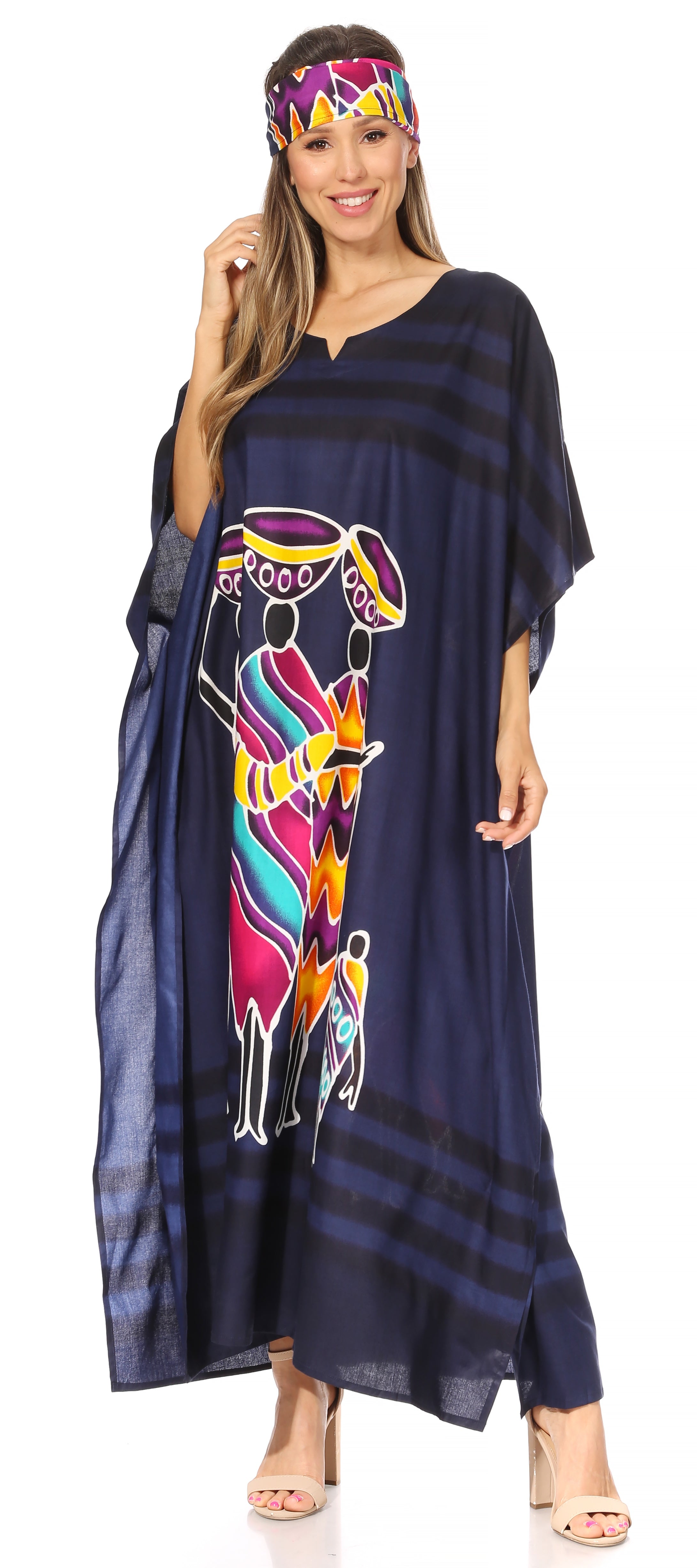 Sakkas Mera Women's Long Loose Short Sleeve Summer Casual Caftan Kaftan Dress - Buy One, Get One 50% Off