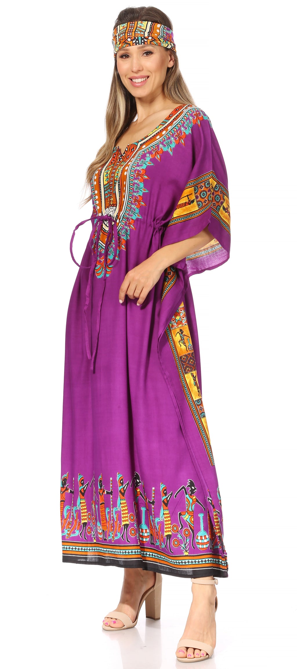 Sakkas Mera Women's Long Loose Short Sleeve Summer Casual Caftan Kaftan Dress - Buy One, Get One 50% Off