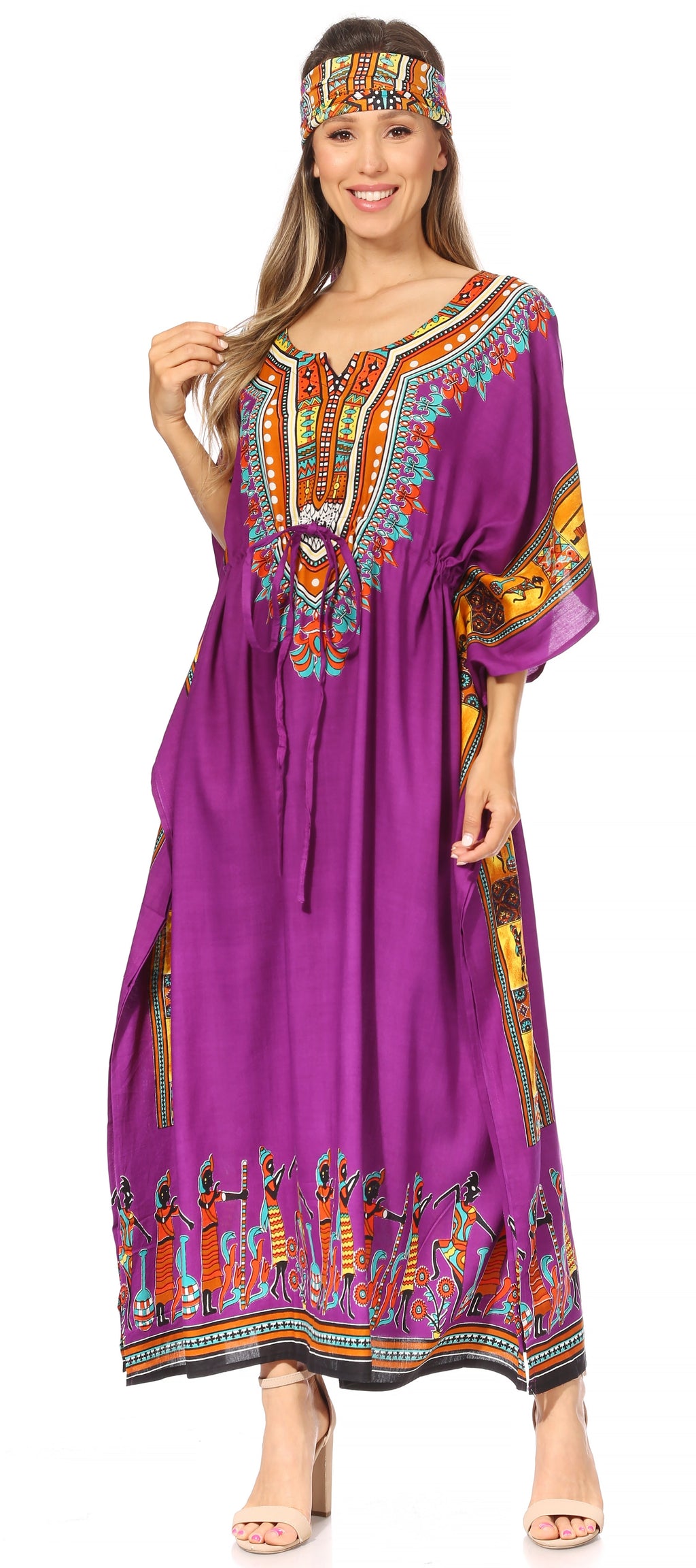 Sakkas Mera Women's Long Loose Short Sleeve Summer Casual Caftan Kaftan Dress - Buy One, Get One 50% Off