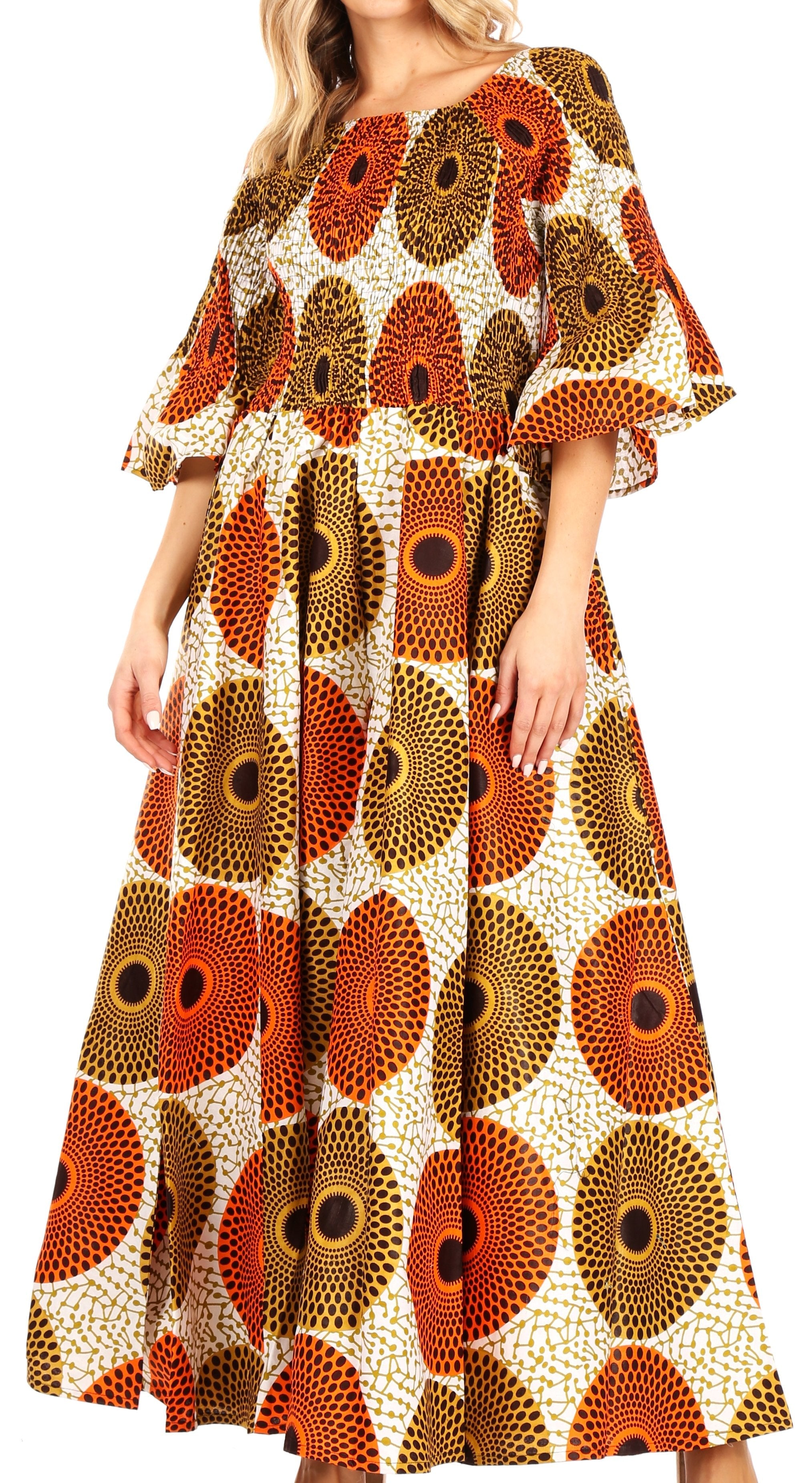 Sakkas Ina Women's African Ankara Print Wide Leg Jumpsuit Dress Of the Shoulder