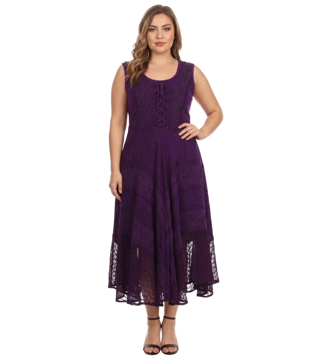 Sakkas Kevina Stonewashed Rayon Embroidered Dress