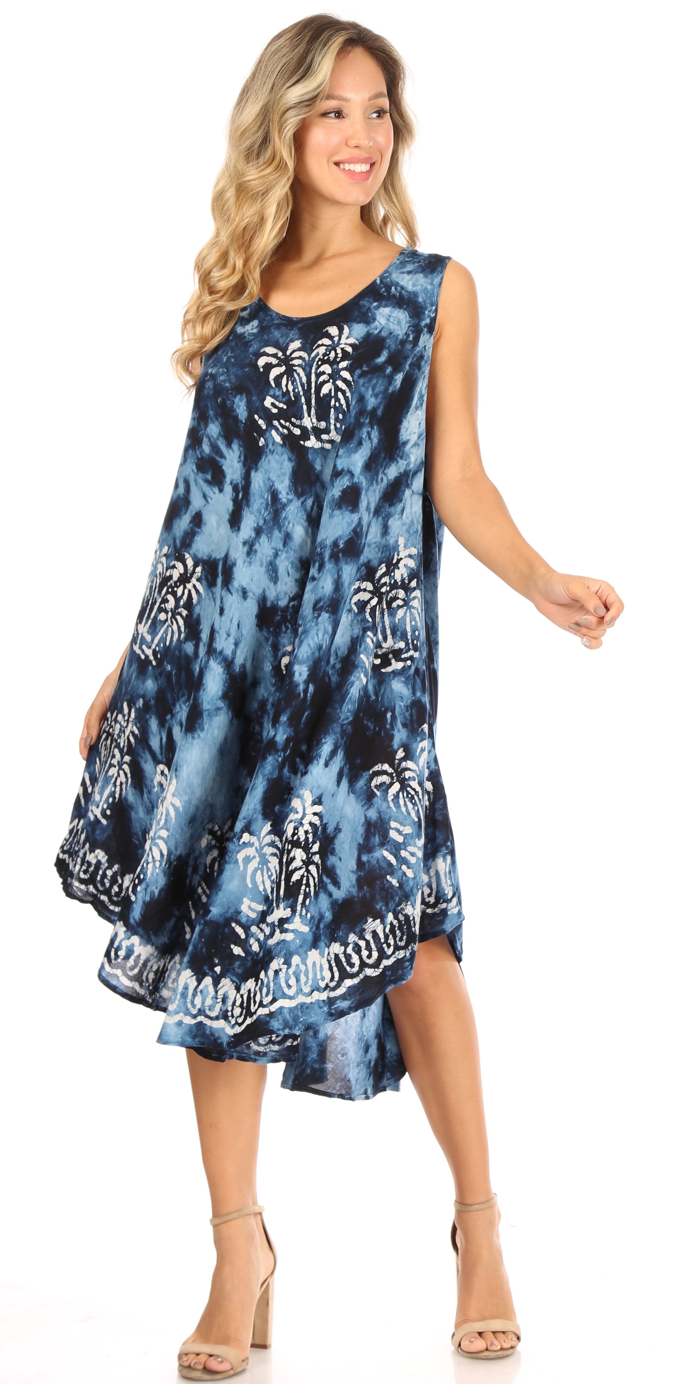 Sakkas Mara Women's Casual Sleeveless Tank Flare Midi Boho Batik Dress Cover-up