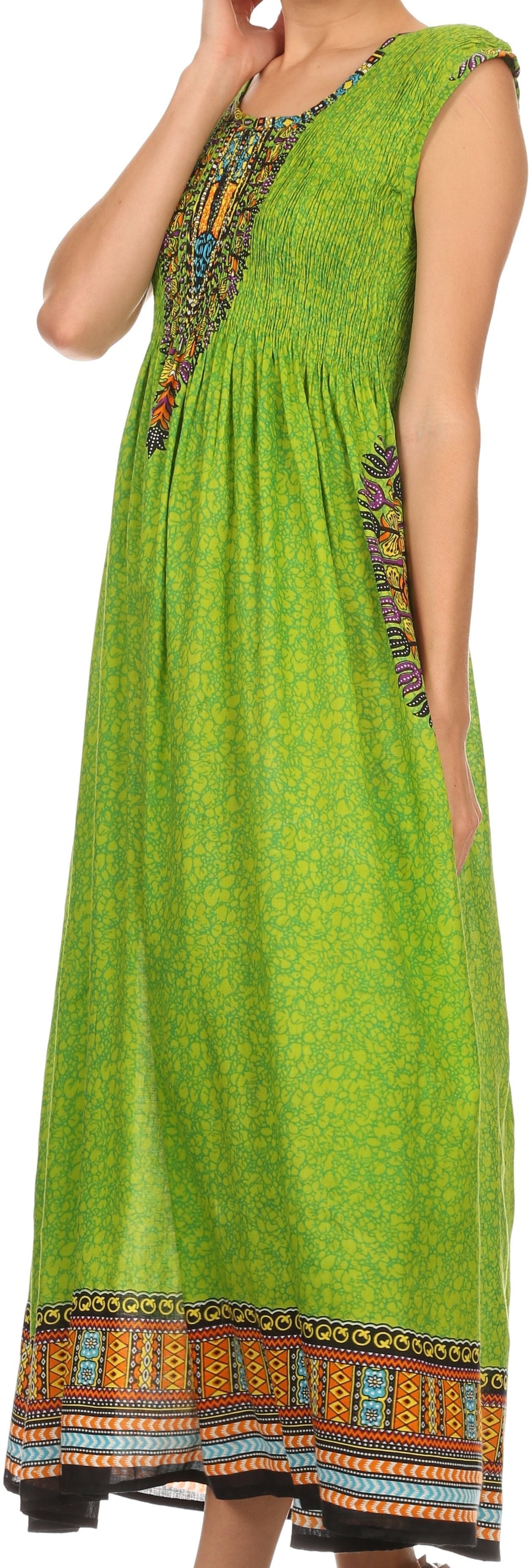 Sakkas Hoola Long Tall Full Length Tribal Printed Batik Tank Top Sleeveless Dress