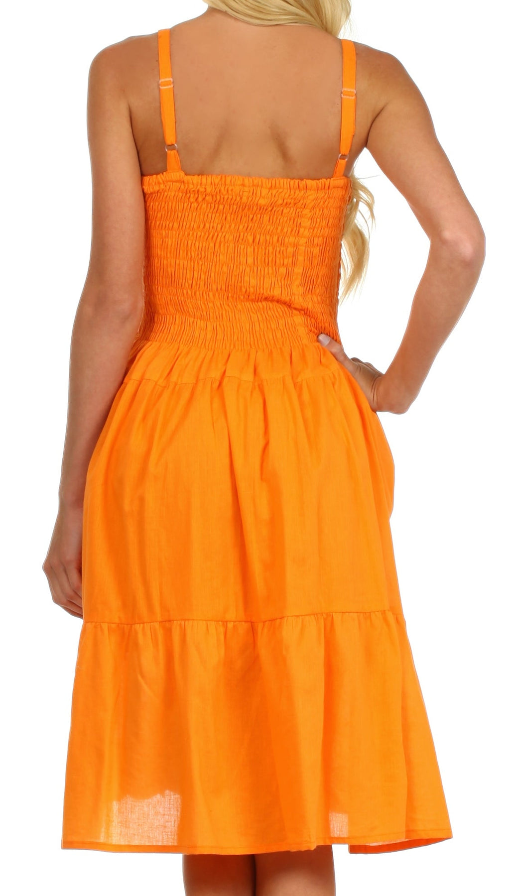 Sakkas Sequin Embroidered Smocked Bodice Knee Length Dress