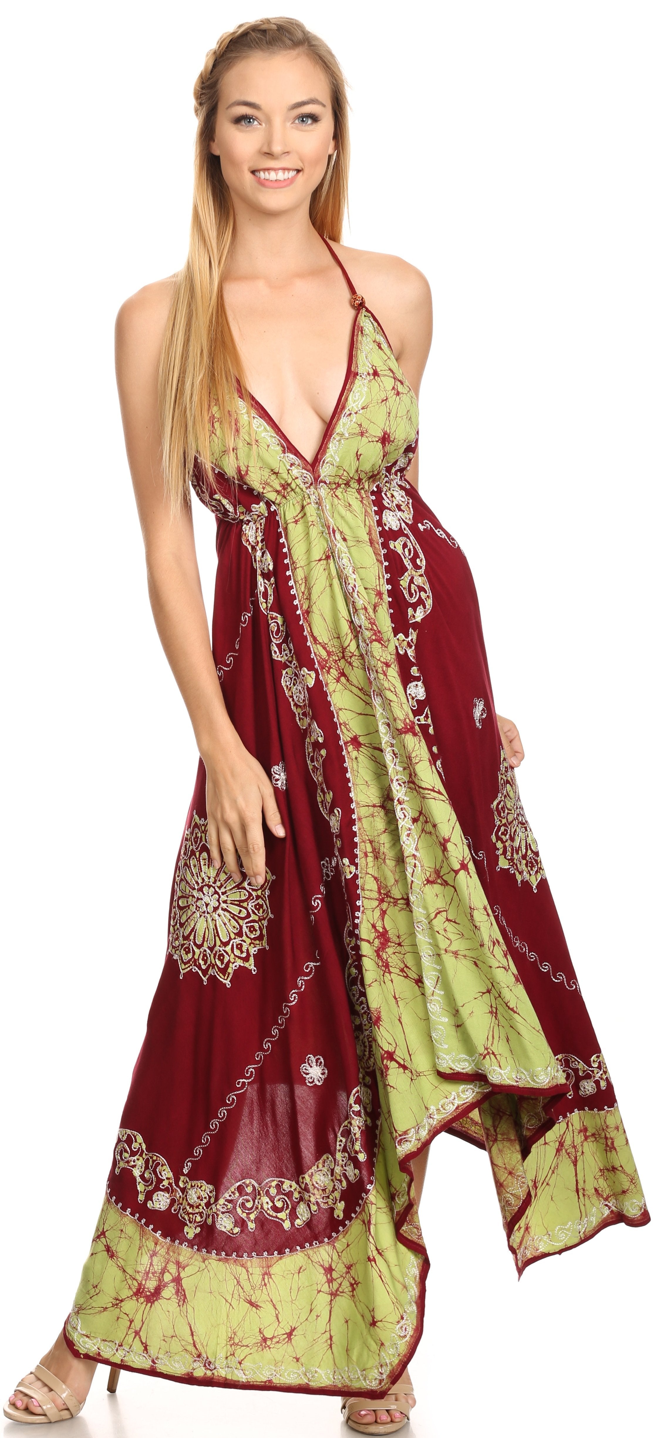 Sakkas Serenity Embroidered Batik Halter Dress
