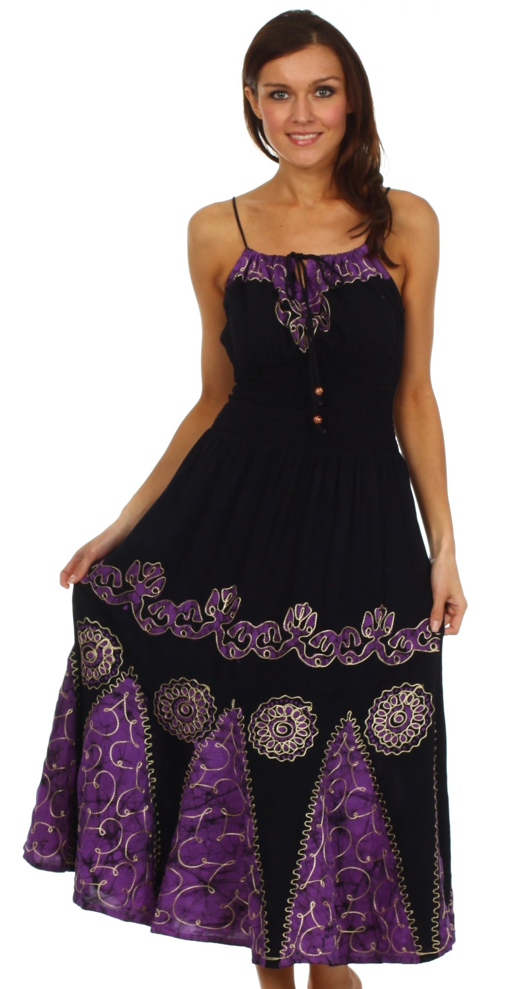 Sakkas Batik Triangle Smocked Empire Waist Dress