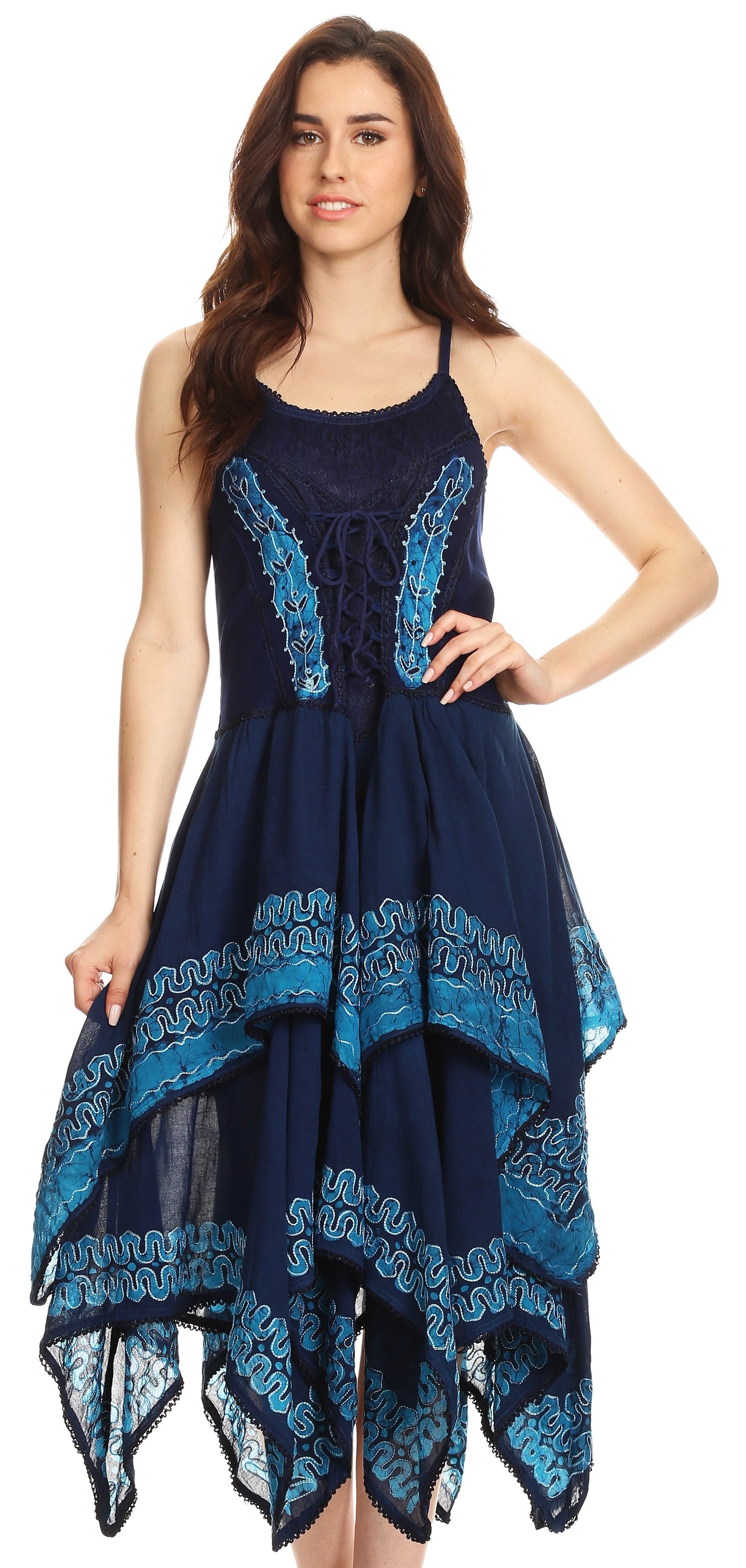 Sakkas Batik Corset Style Bodice Handkerchief Hem Dress