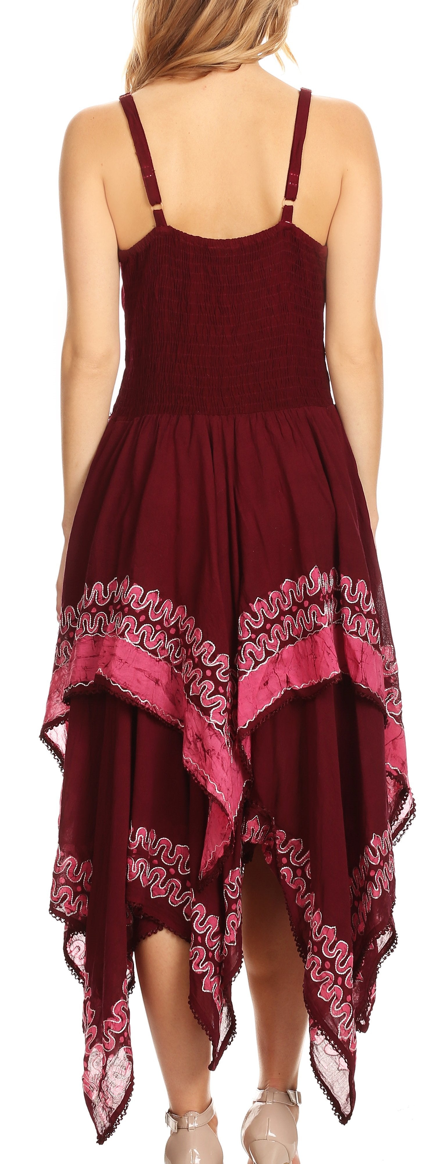 Sakkas Batik Corset Style Bodice Handkerchief Hem Dress