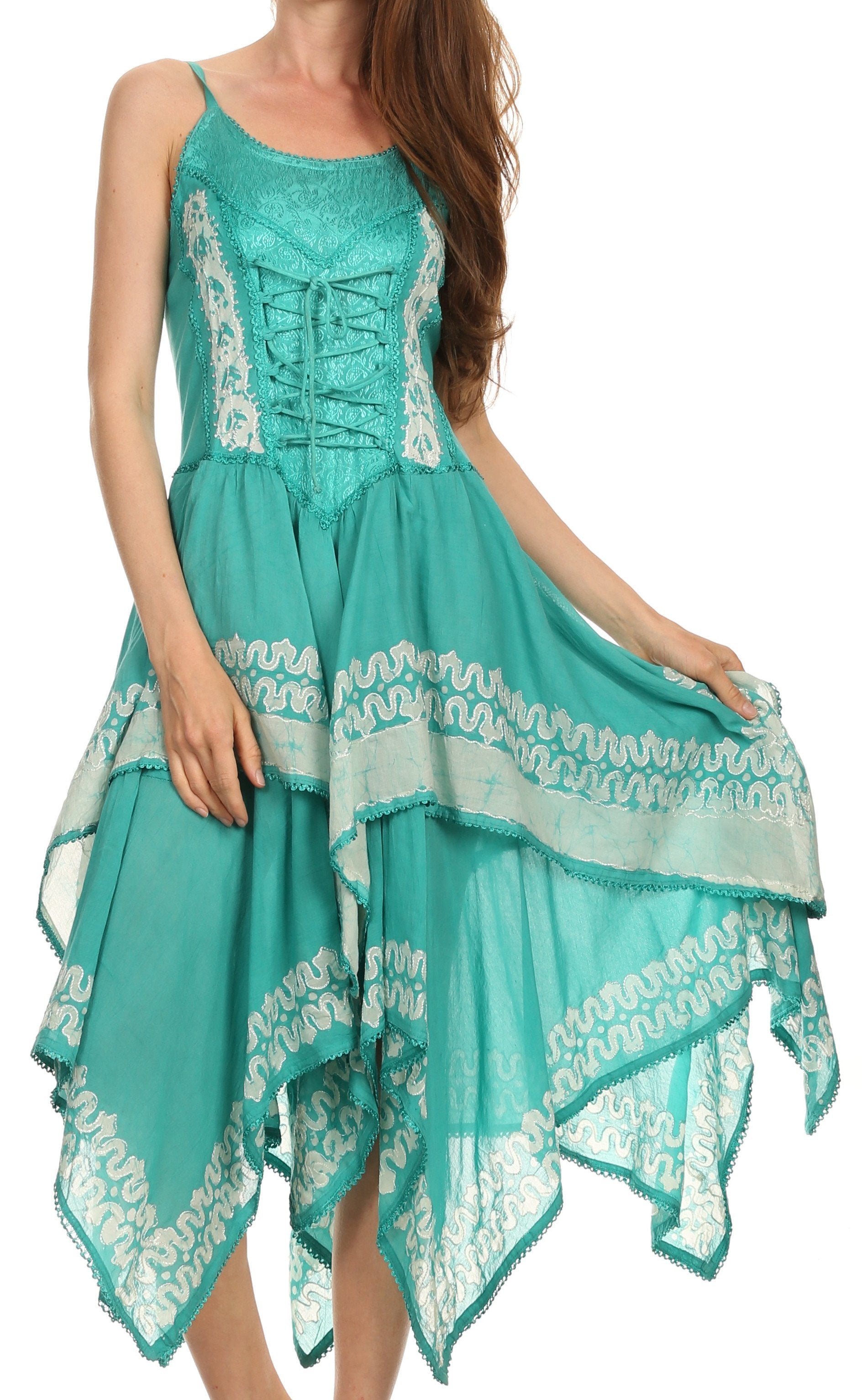 Sakkas Batik Corset Style Bodice Handkerchief Hem Dress