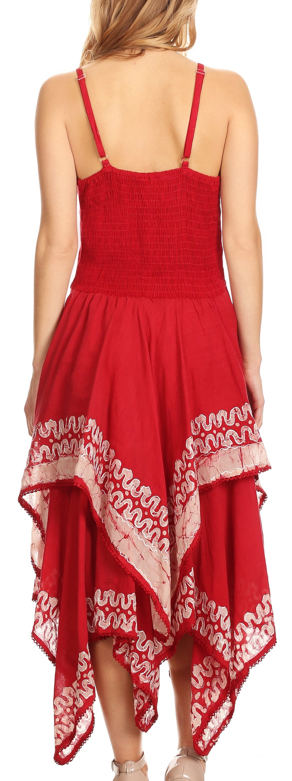 Sakkas Batik Corset Style Bodice Handkerchief Hem Dress