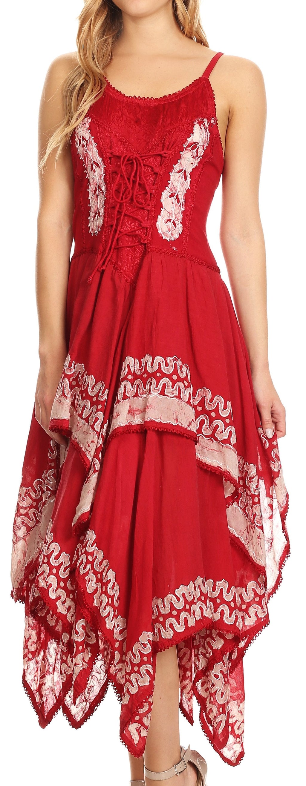 Sakkas Batik Corset Style Bodice Handkerchief Hem Dress
