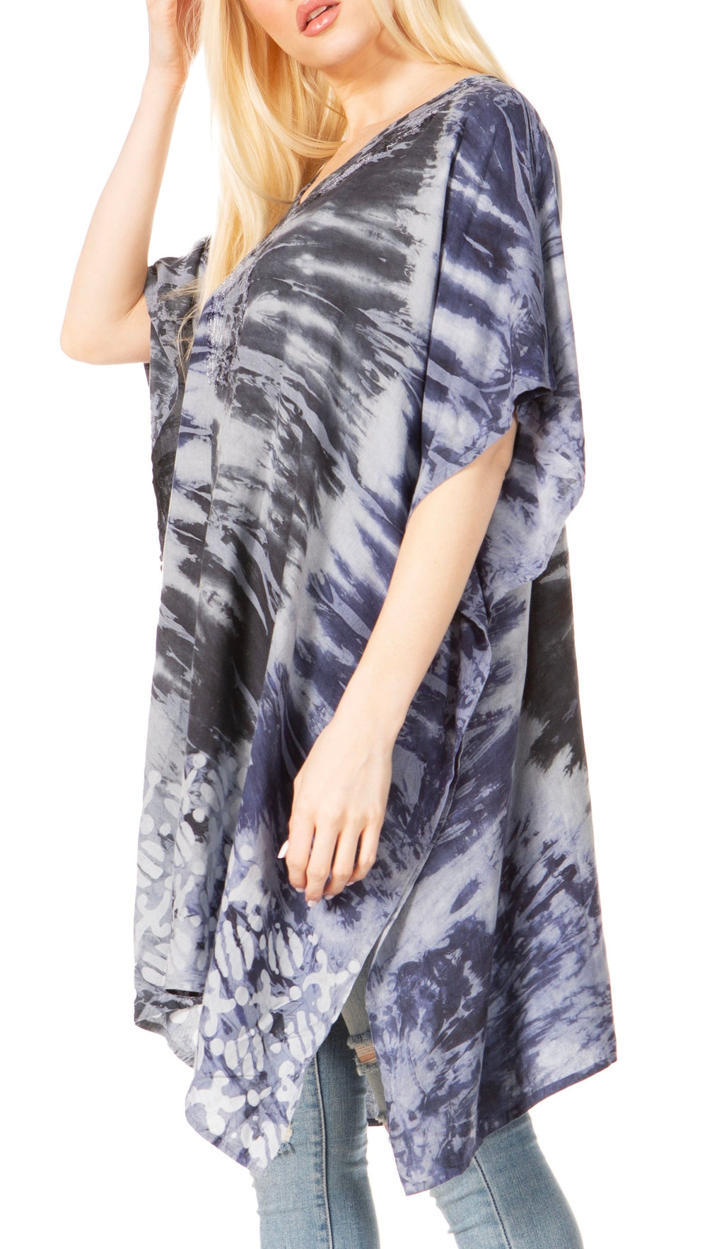 Sakkas Marcy Women's V-neck Caftan Top Tunic Dress - Perfect for Summer Boho Style & Swinging Coverup - Buy One, Get One 50% Off