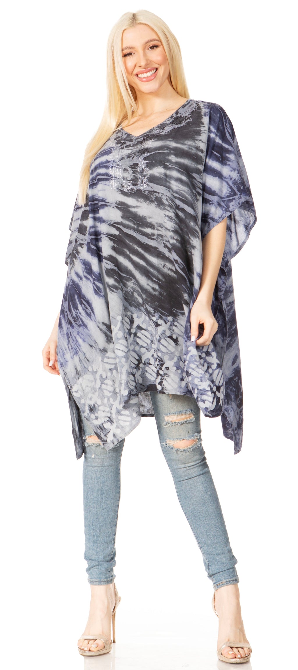 Sakkas Marcy Women's V-neck Caftan Top Tunic Dress - Perfect for Summer Boho Style & Swinging Coverup - Buy One, Get One 50% Off