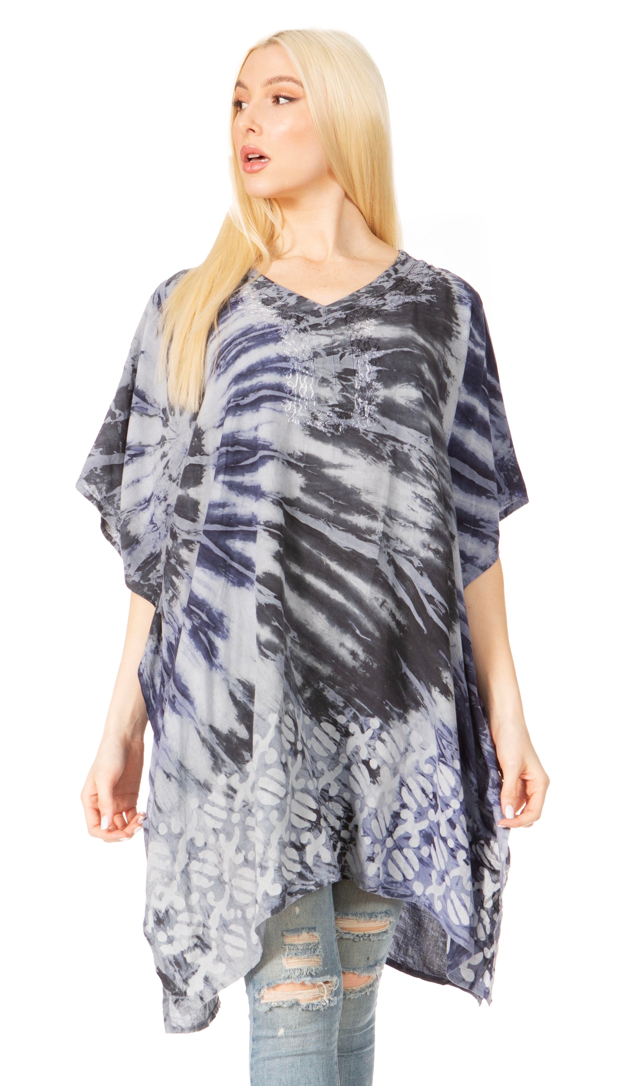 Sakkas Marcy Women's V-neck Caftan Top Tunic Dress - Perfect for Summer Boho Style & Swinging Coverup - Buy One, Get One 50% Off