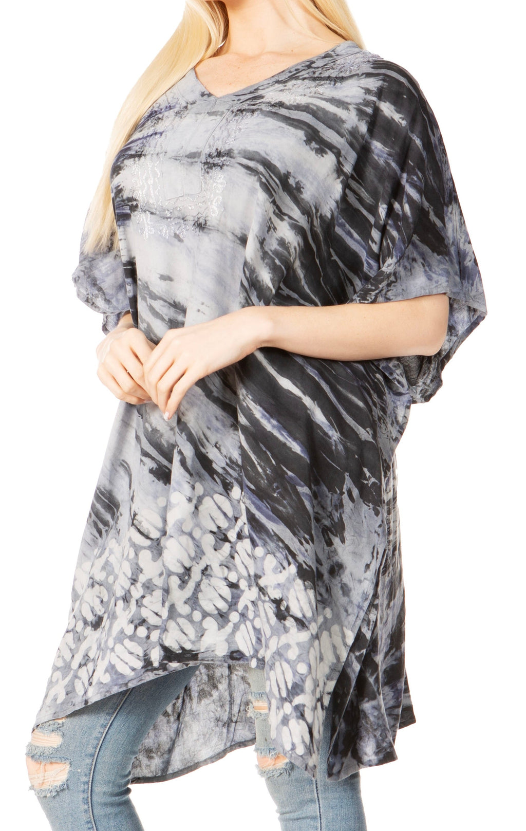 Sakkas Marcy Women's V-neck Caftan Top Tunic Dress - Perfect for Summer Boho Style & Swinging Coverup - Buy One, Get One 50% Off