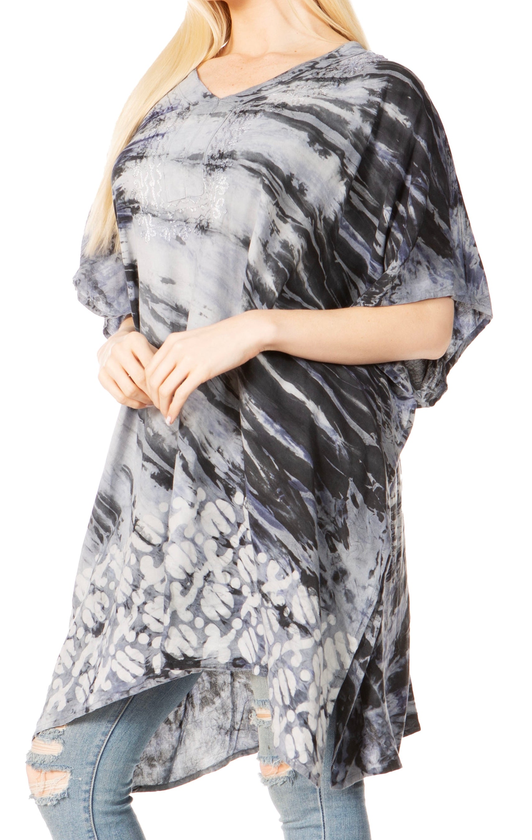 Sakkas Marcy Women's V-neck Caftan Top Tunic Dress - Perfect for Summer Boho Style & Swinging Coverup - Buy One, Get One 50% Off