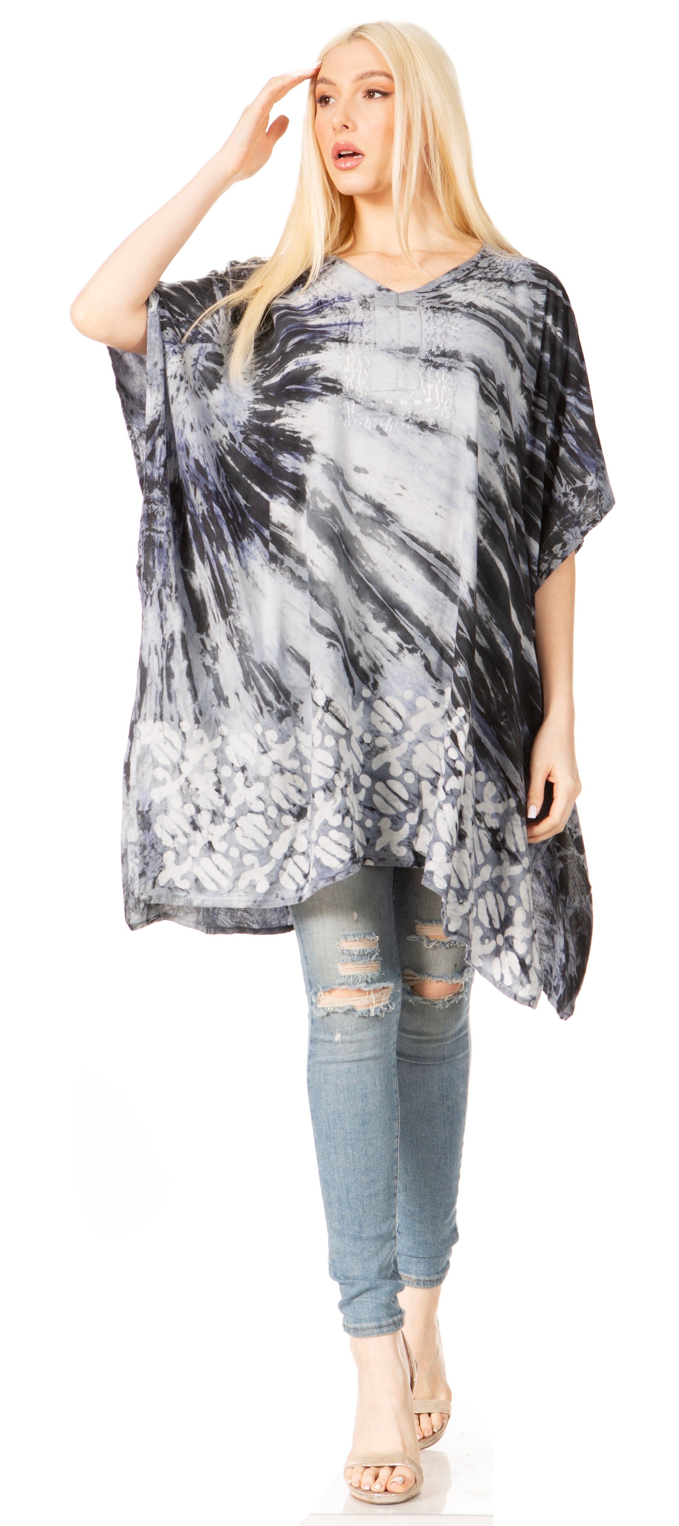 Sakkas Marcy Women's V-neck Caftan Top Tunic Dress - Perfect for Summer Boho Style & Swinging Coverup - Buy One, Get One 50% Off