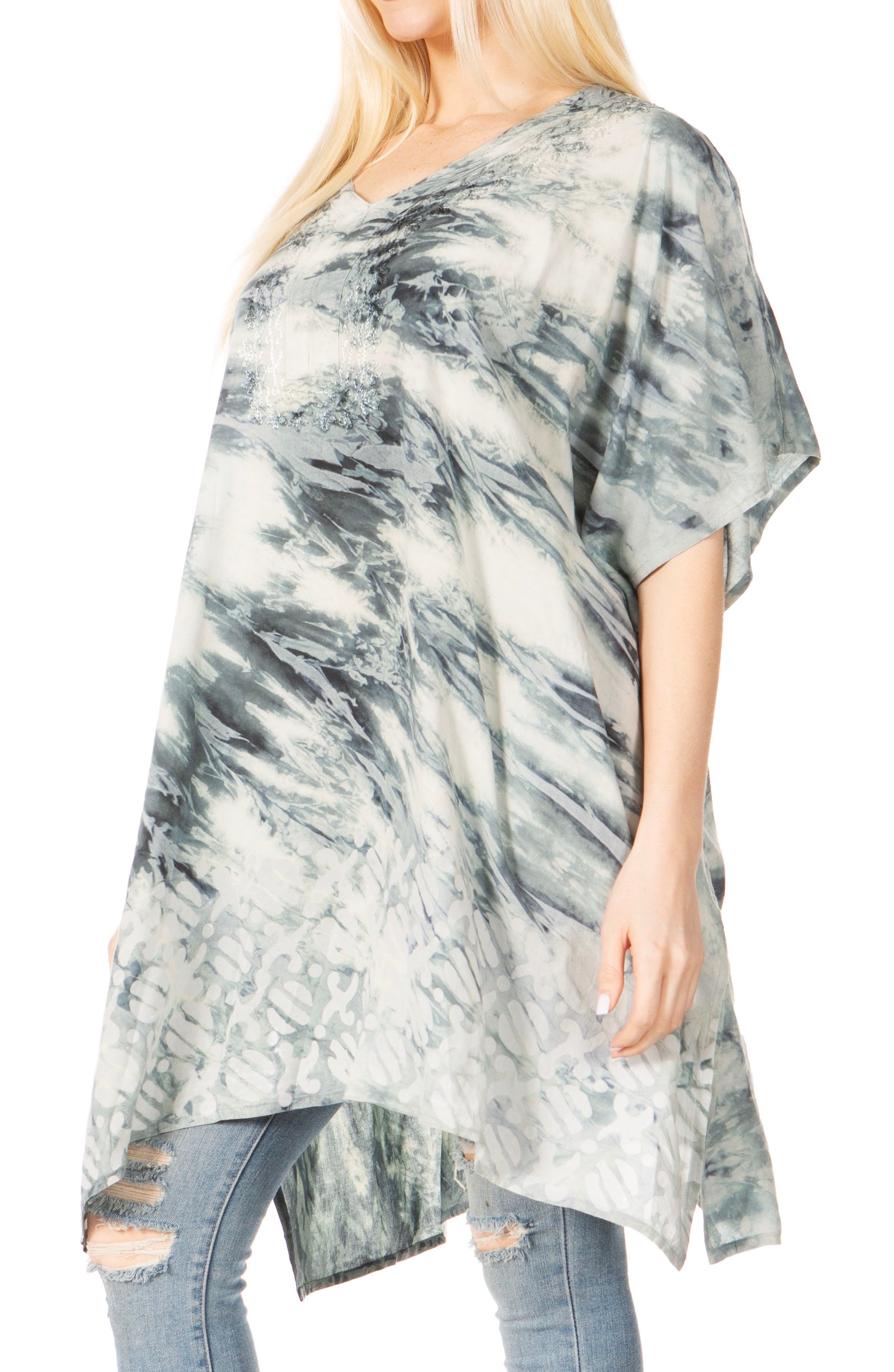 Sakkas Marcy Women's V-neck Caftan Top Tunic Dress - Perfect for Summer Boho Style & Swinging Coverup - Buy One, Get One 50% Off