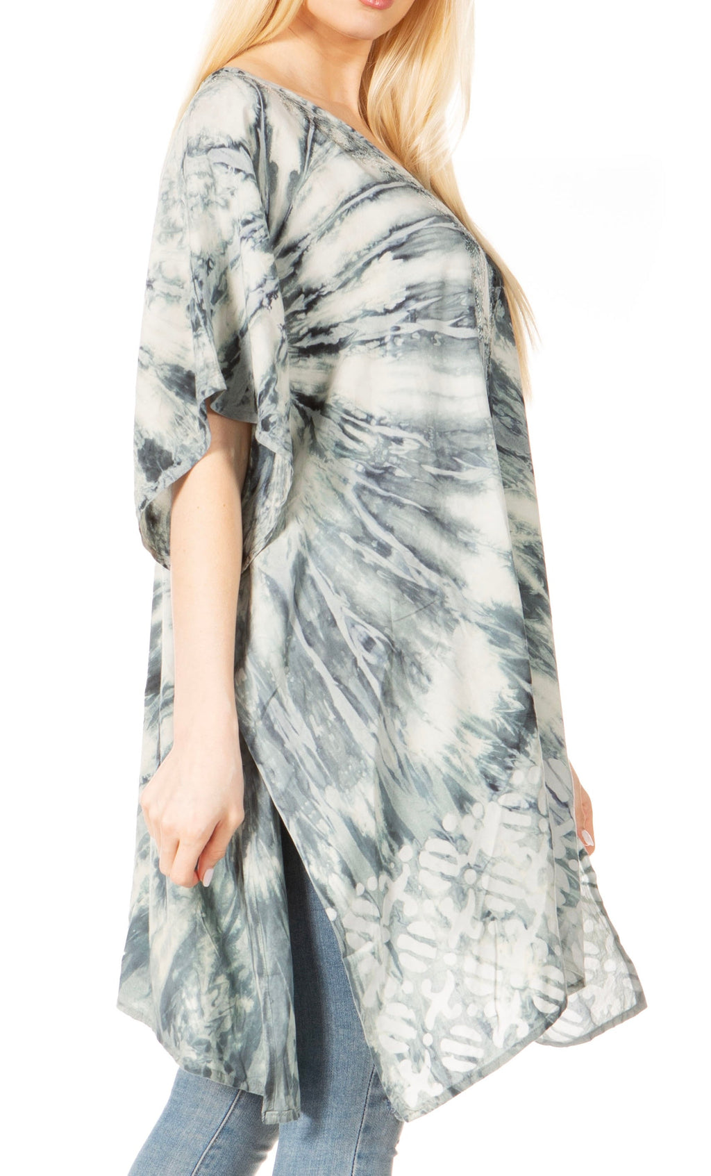 Sakkas Marcy Women's V-neck Caftan Top Tunic Dress - Perfect for Summer Boho Style & Swinging Coverup - Buy One, Get One 50% Off